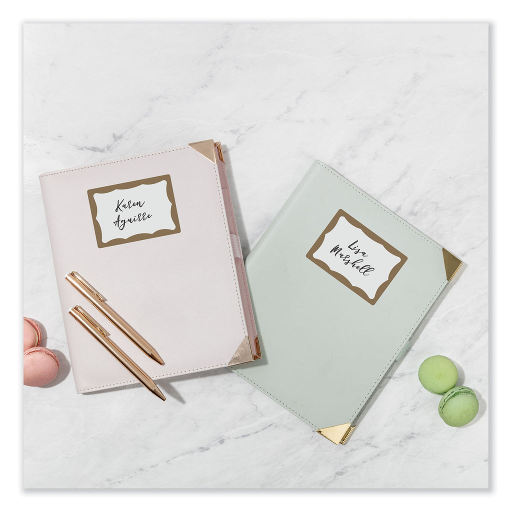 Printable Adhesive Name Badges, 3.38 x 2.33, Gold Border, 100/Pack