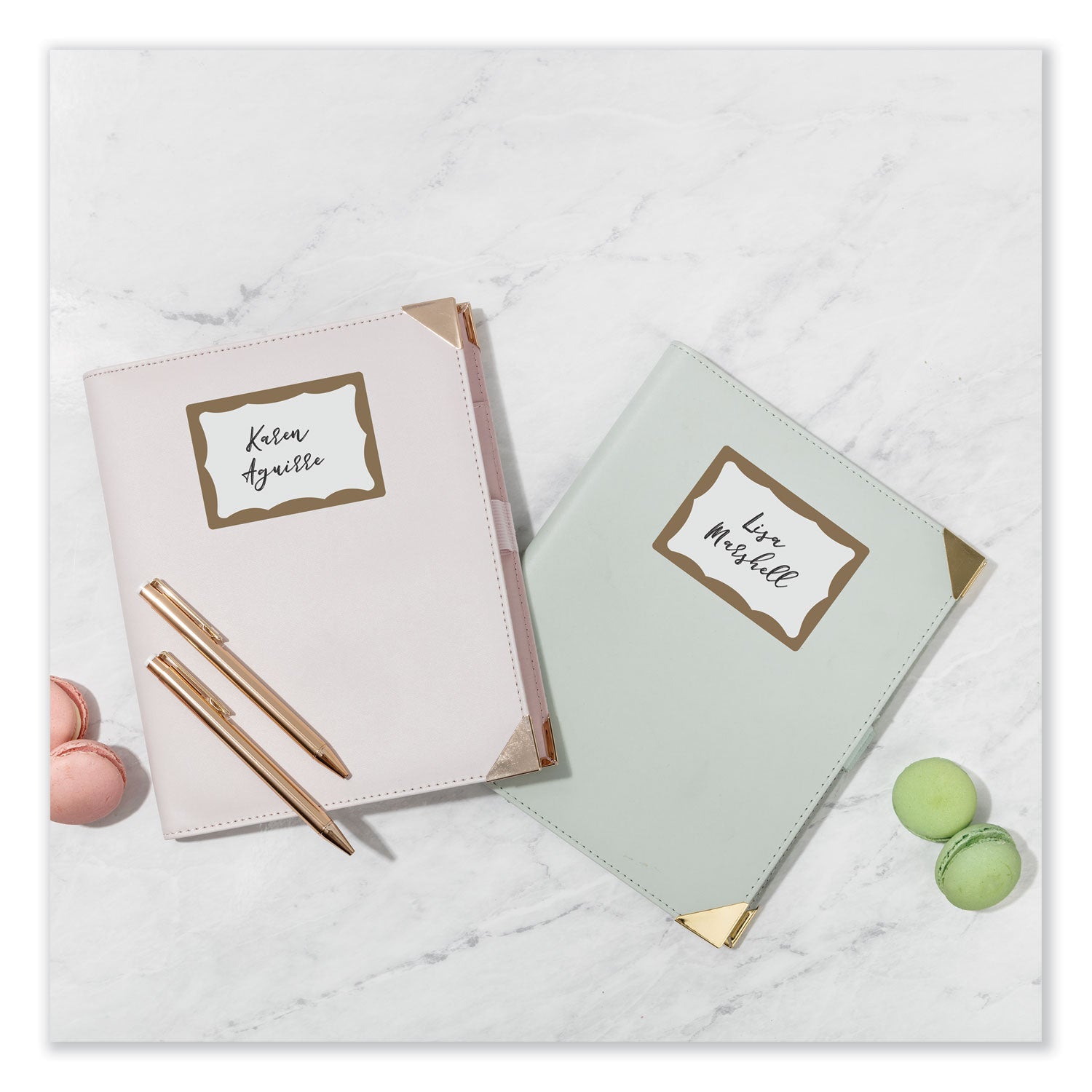 Printable Adhesive Name Badges, 3.38 x 2.33, Gold Border, 100/Pack