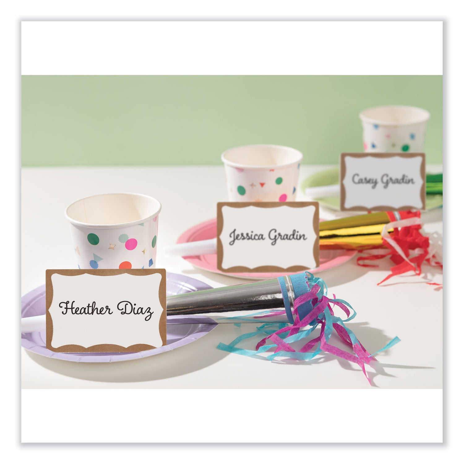 Printable Adhesive Name Badges, 3.38 x 2.33, Gold Border, 100/Pack