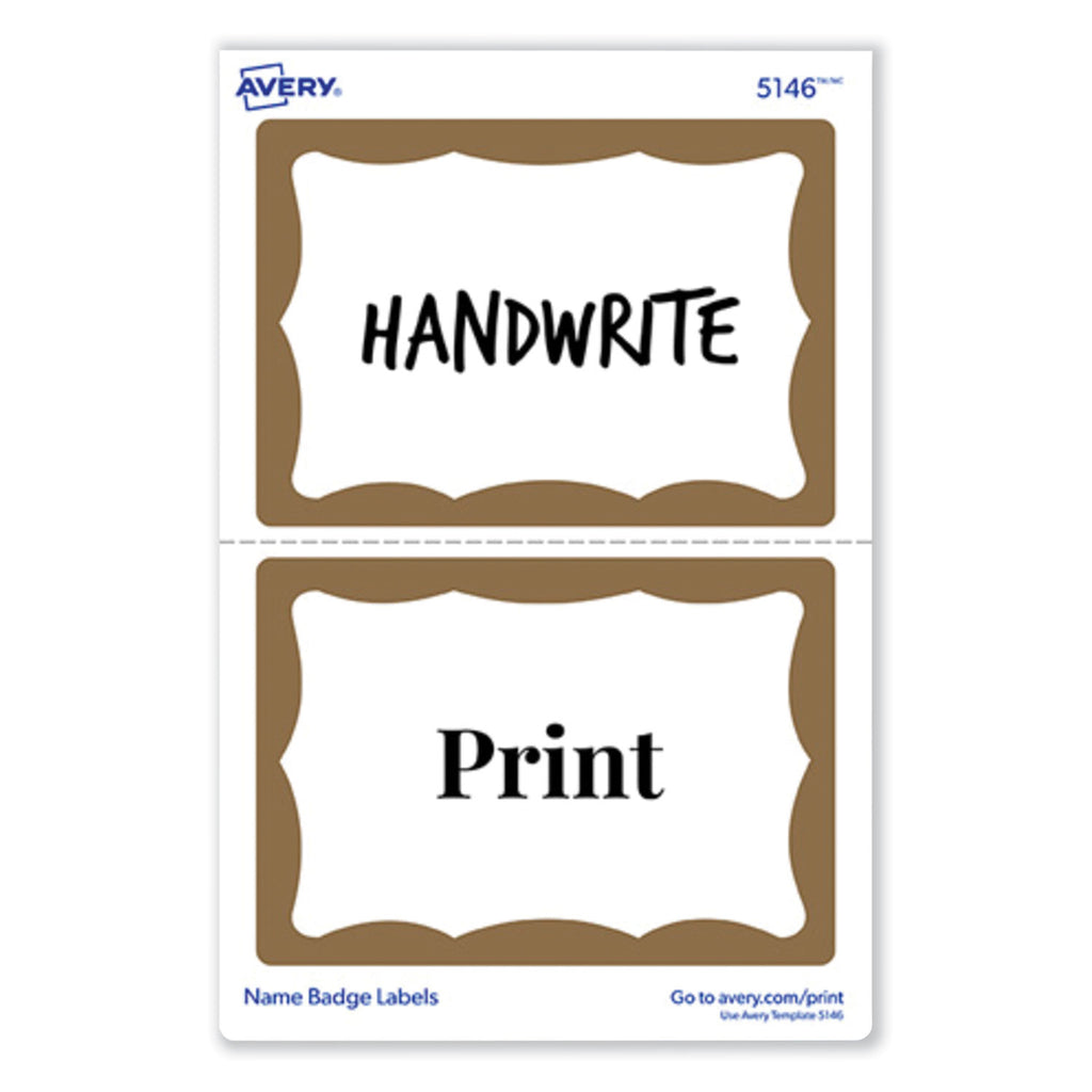 Printable Adhesive Name Badges, 3.38 x 2.33, Gold Border, 100/Pack