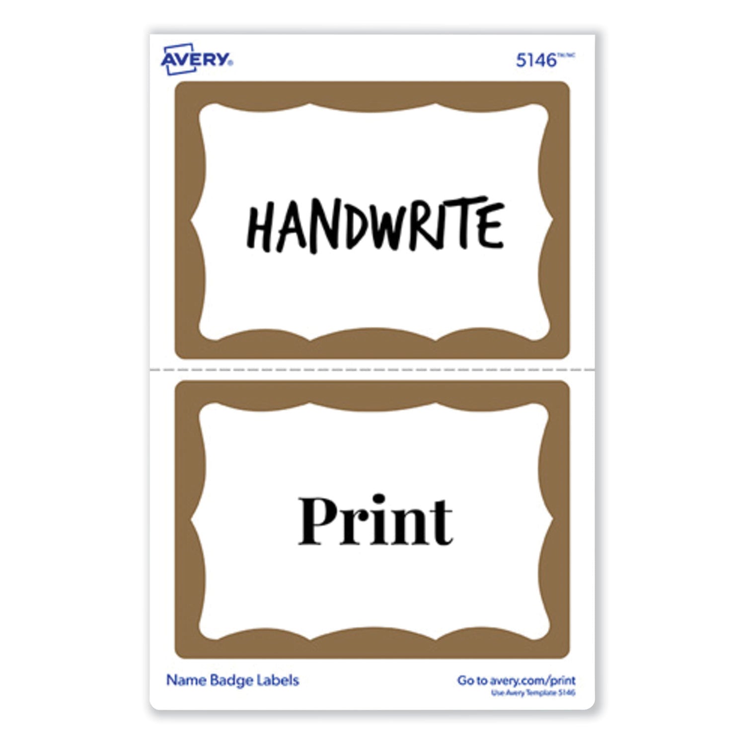 Printable Adhesive Name Badges, 3.38 x 2.33, Gold Border, 100/Pack - 