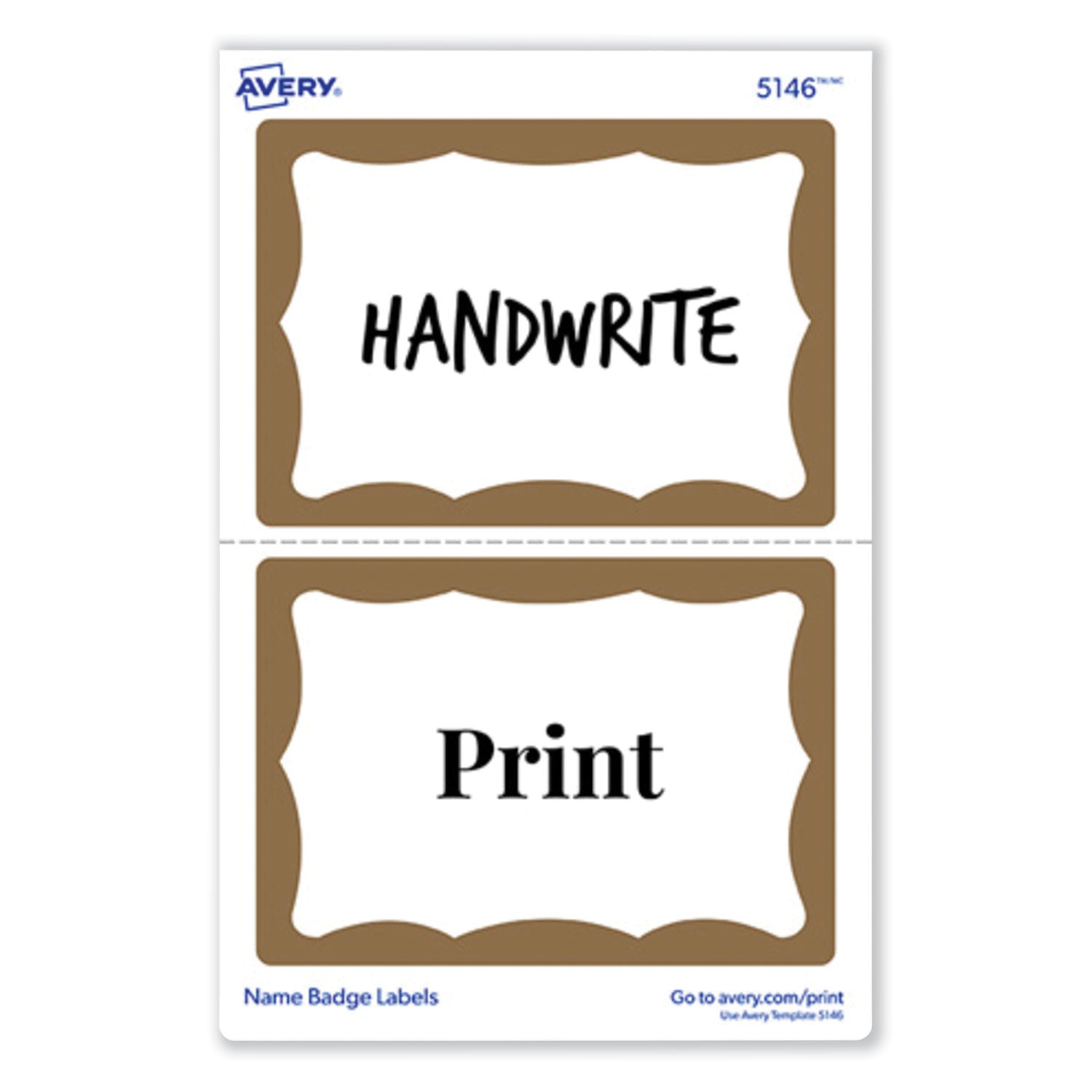 Printable Adhesive Name Badges, 3.38 x 2.33, Gold Border, 100/Pack