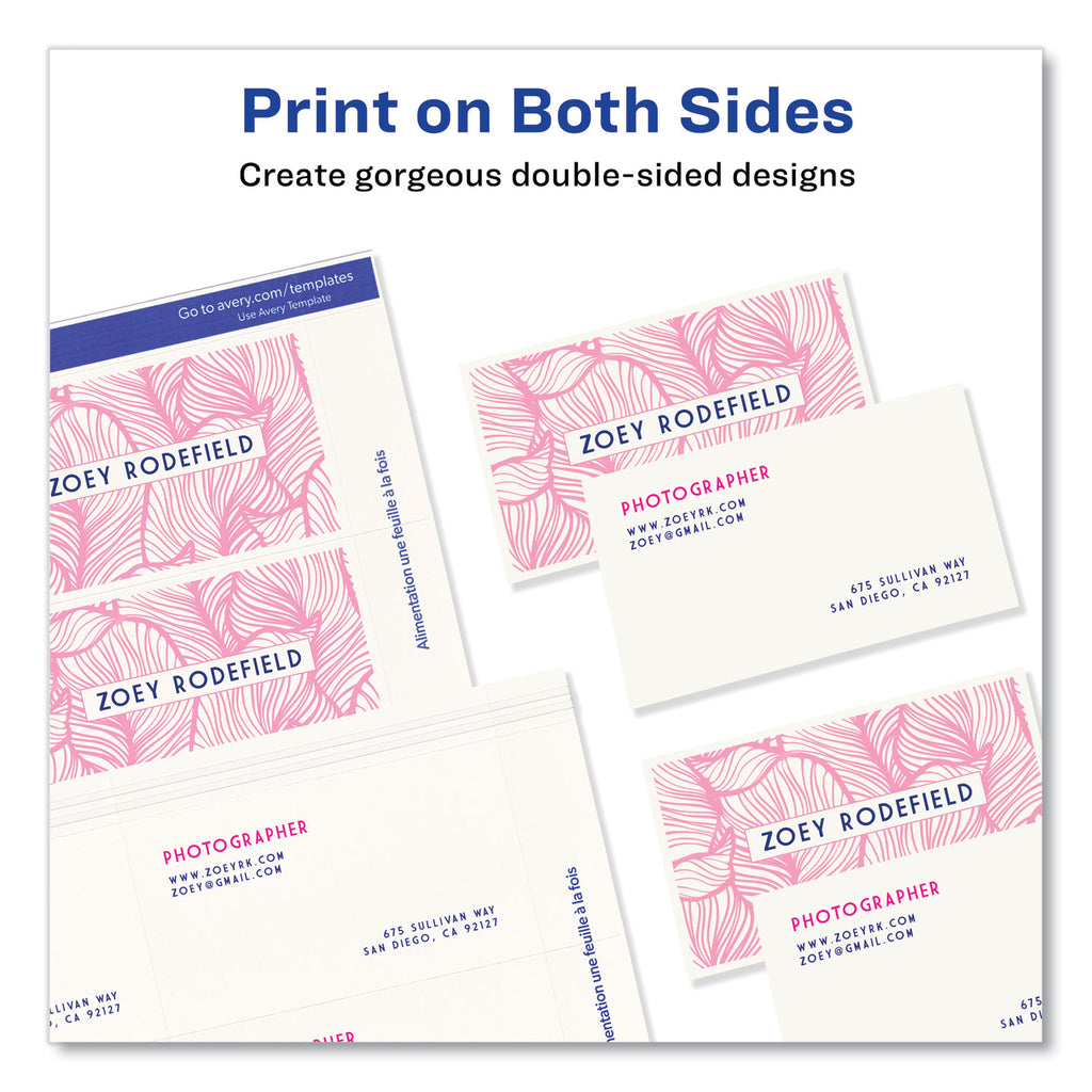 Printable Microperforated Business Cards w/Sure Feed Technology, Inkjet, 2 x 3.5, White, 1,000 Cards, 10/Sheet, 100 Sheets/Bx