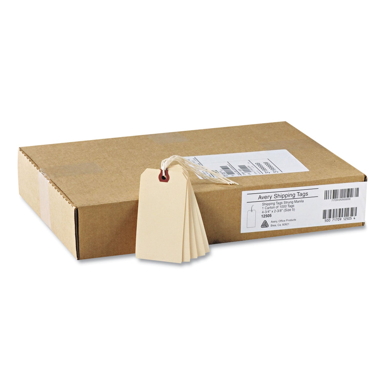 Strung Shipping Tags, 11.5 pt Stock, 4.75 x 2.38, Manila, 1,000/Box - 