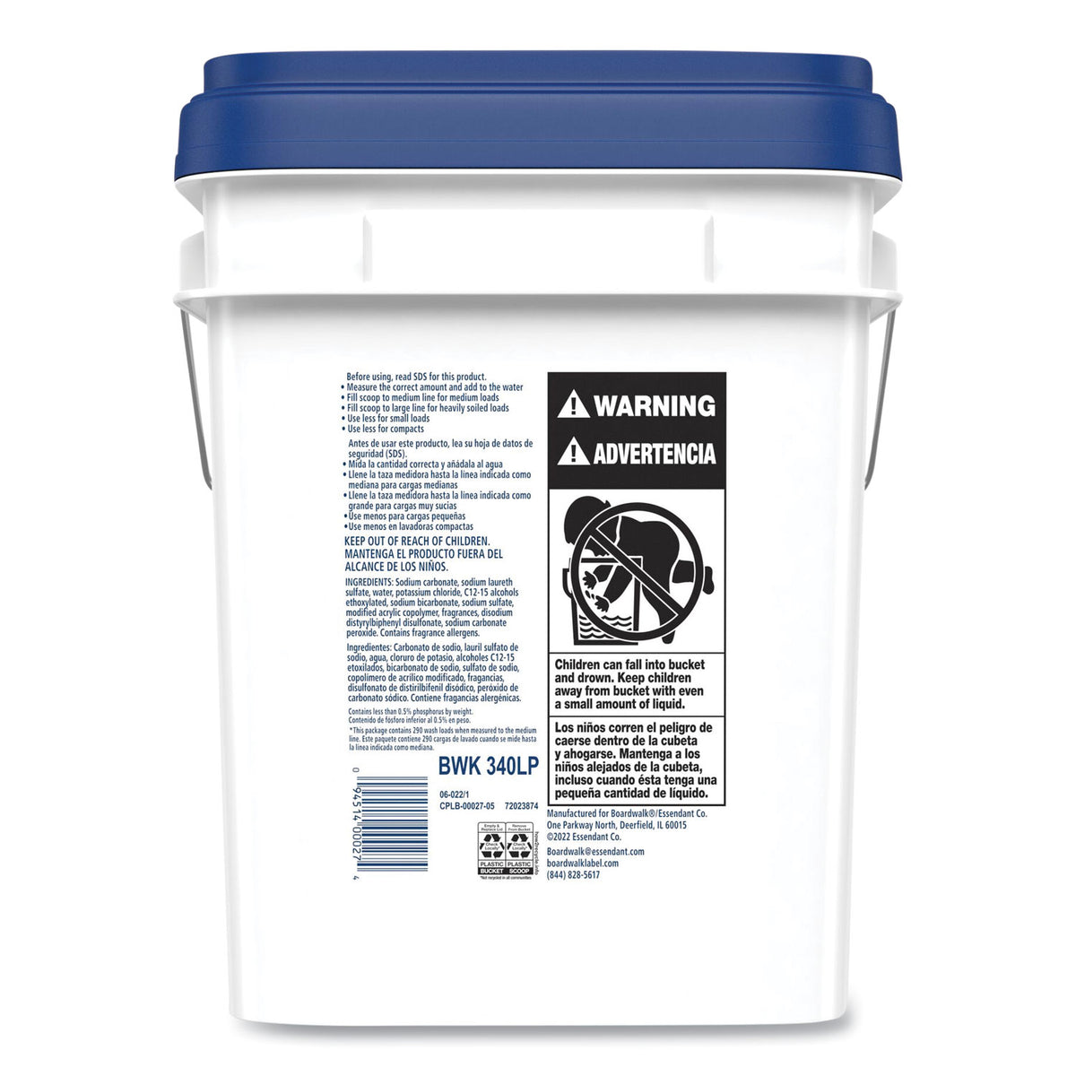 Laundry Detergent Powder, Low Foam, Crisp Clean Scent, 18 lb Pail
