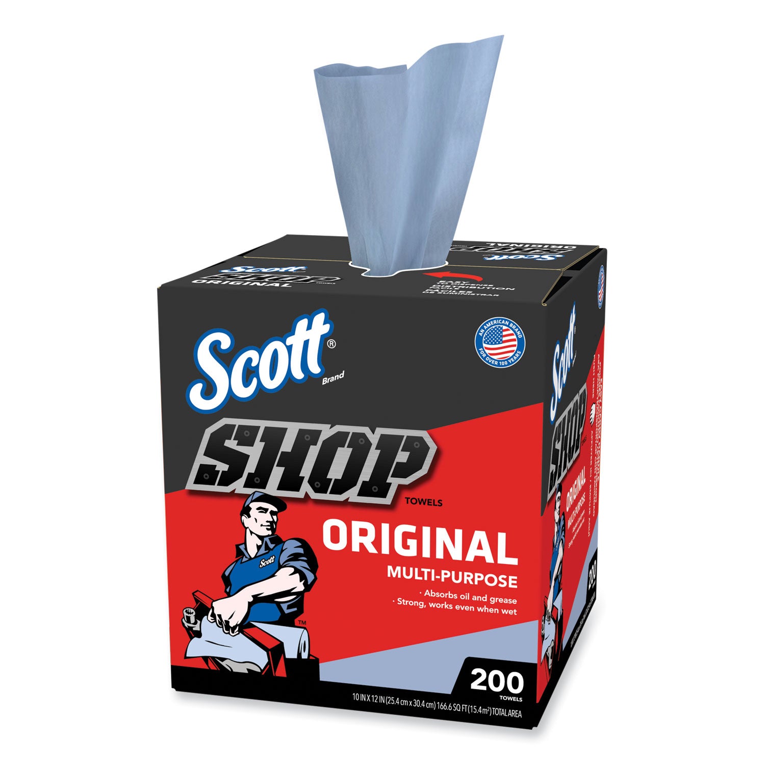 Shop Towels, POP-UP Box, 1-Ply, 9 x 12, Blue, 200/Box, 8 Boxes/Carton - 