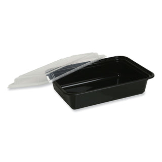 Microwavable Food Container with Lid, Round, 16 oz, 6.29 x 6.29 x 1.96, Black/Clear, Plastic, 150/Carton