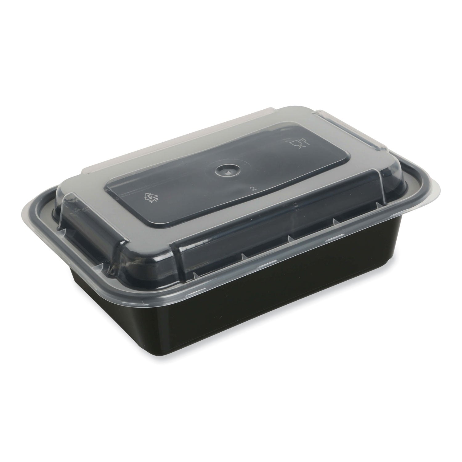 Microwavable Food Container with Lid, Round, 16 oz, 6.29 x 6.29 x 1.96, Black/Clear, Plastic, 150/Carton