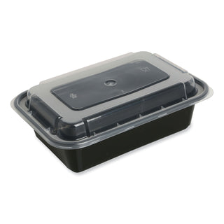Microwavable Food Container with Lid, Round, 16 oz, 6.29 x 6.29 x 1.96, Black/Clear, Plastic, 150/Carton