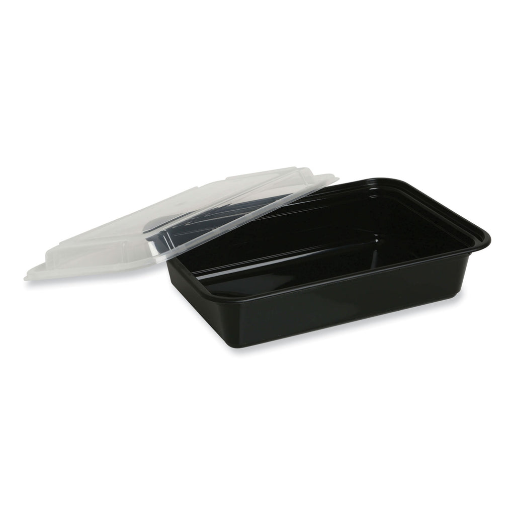 Microwavable Food Container with Lid, Rectangular, 32 oz, 8.81 x 6.02 x 2.24, Black/Clear, Plastic, 150/Carton
