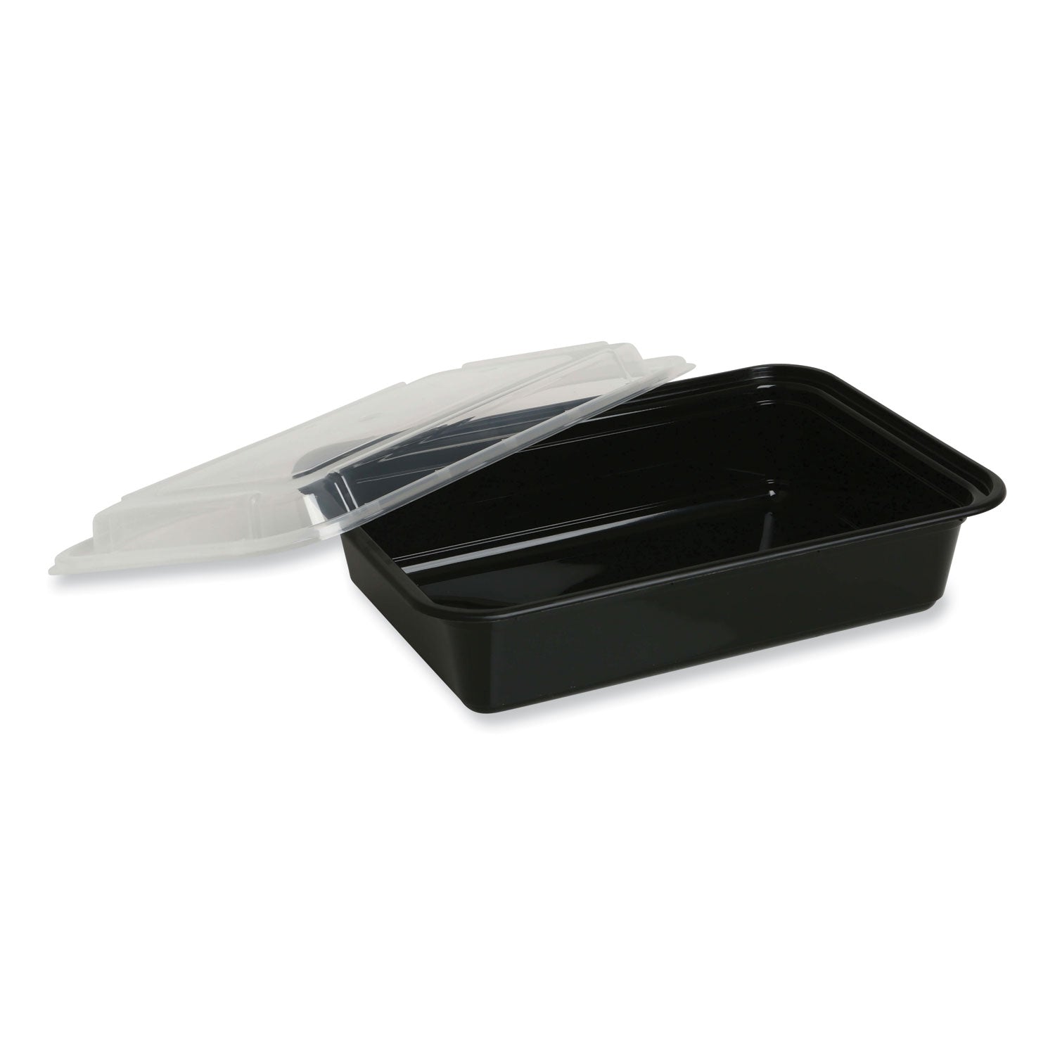 Microwavable Food Container with Lid, Rectangular, 32 oz, 8.81 x 6.02 x 2.24, Black/Clear, Plastic, 150/Carton