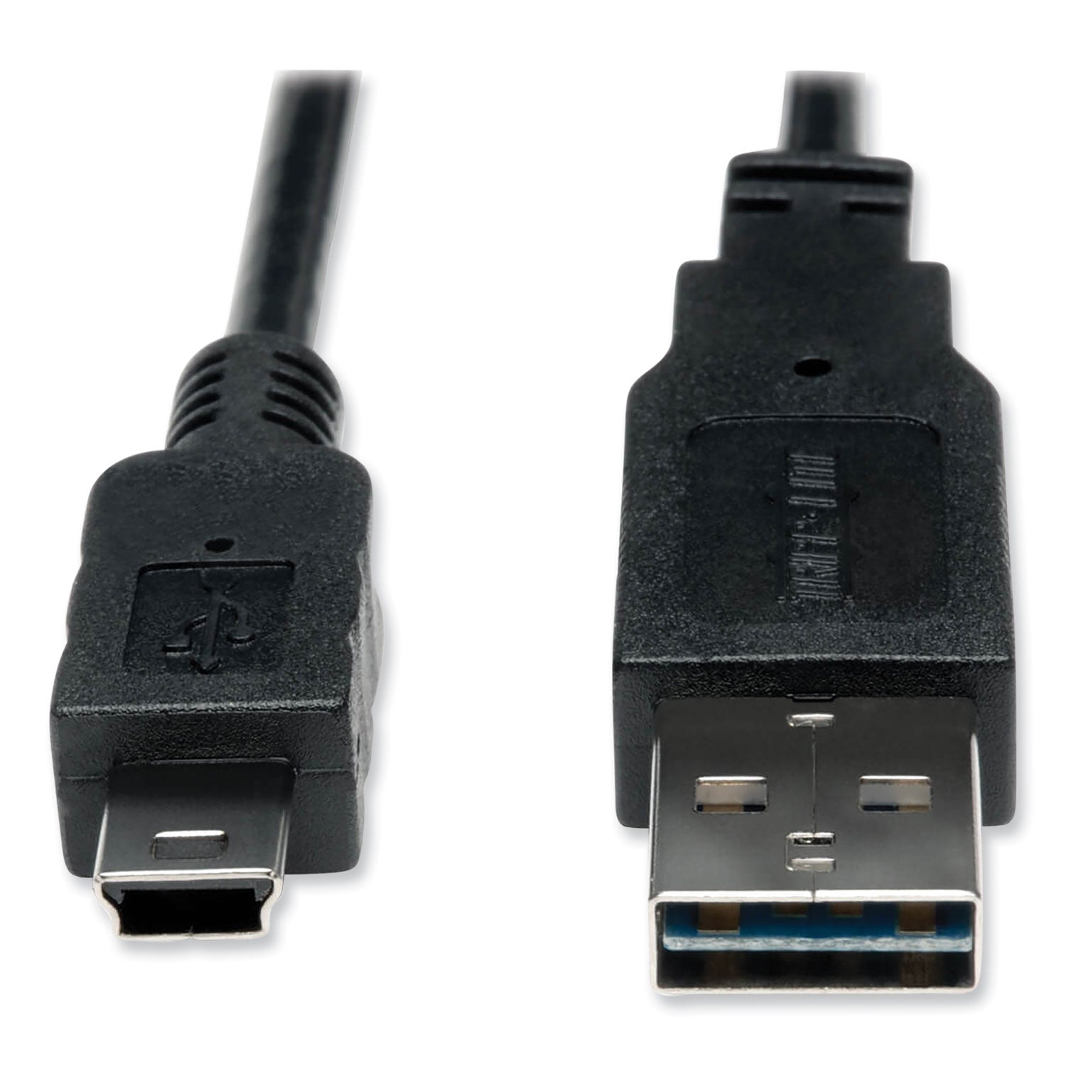 Universal Reversible USB 2.0 Cable, Reversible A to 5-Pin Mini B (M/M), 6 ft, Black - 