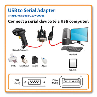 USB-A to Serial Adapter Cable, 5 ft, Black - 
