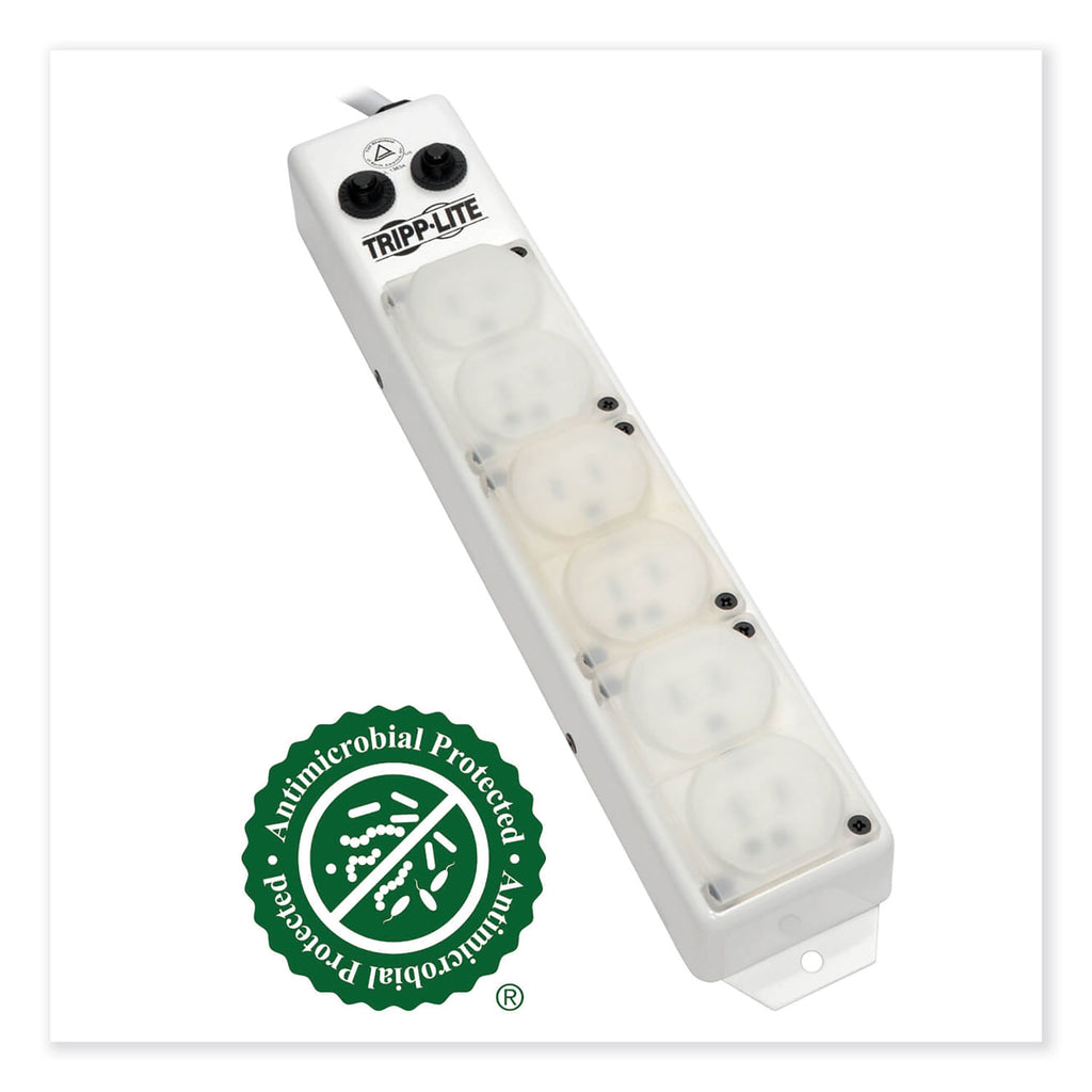 Medical-Grade Power Strip for Patient-Care Vicinity, 6 Outlets, 15 ft Cord, White - 