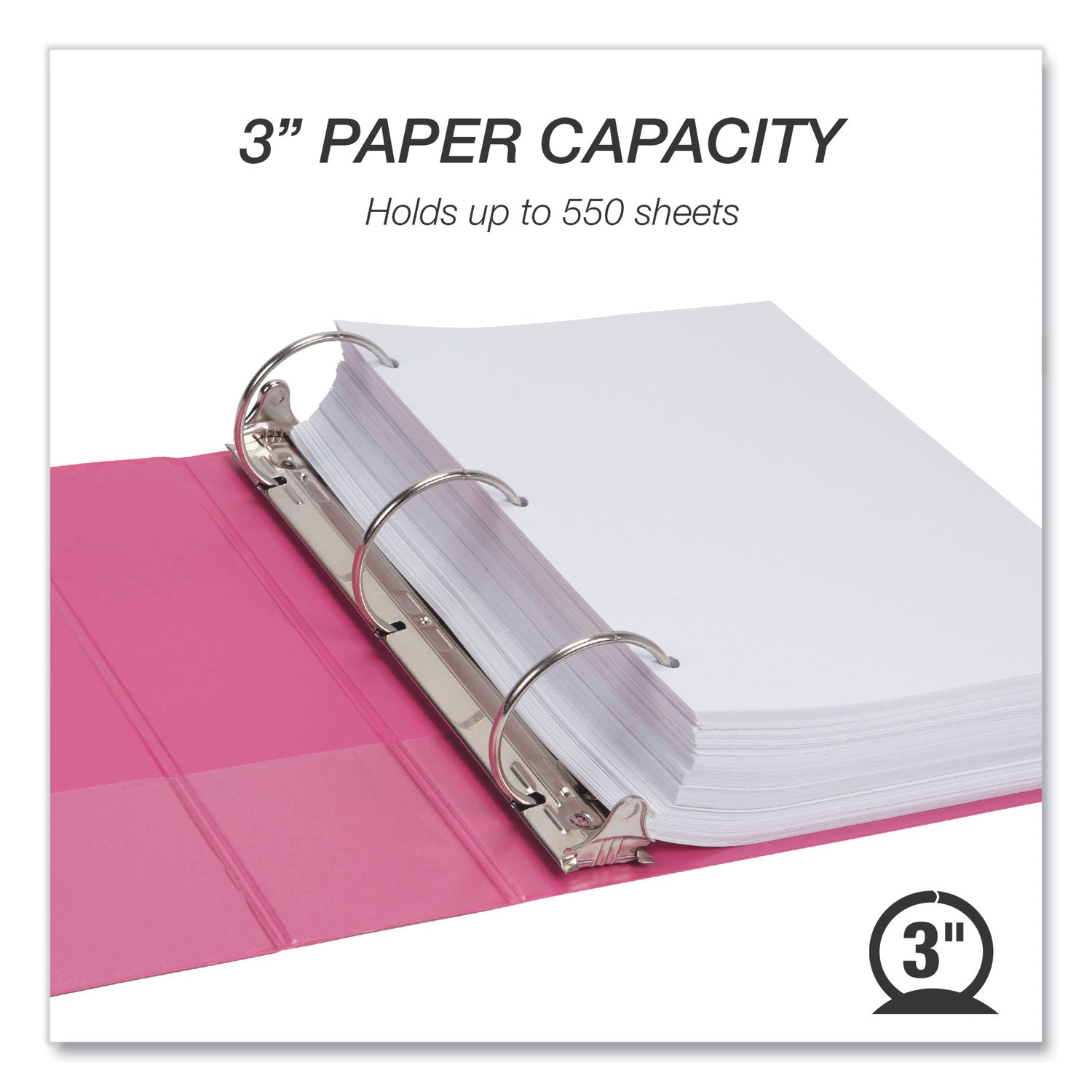 Earth's Choice Plant-Based Economy Round Ring View Binders, 3 Rings, 3" Capacity, 11 x 8.5, Pink, 2/Pack
