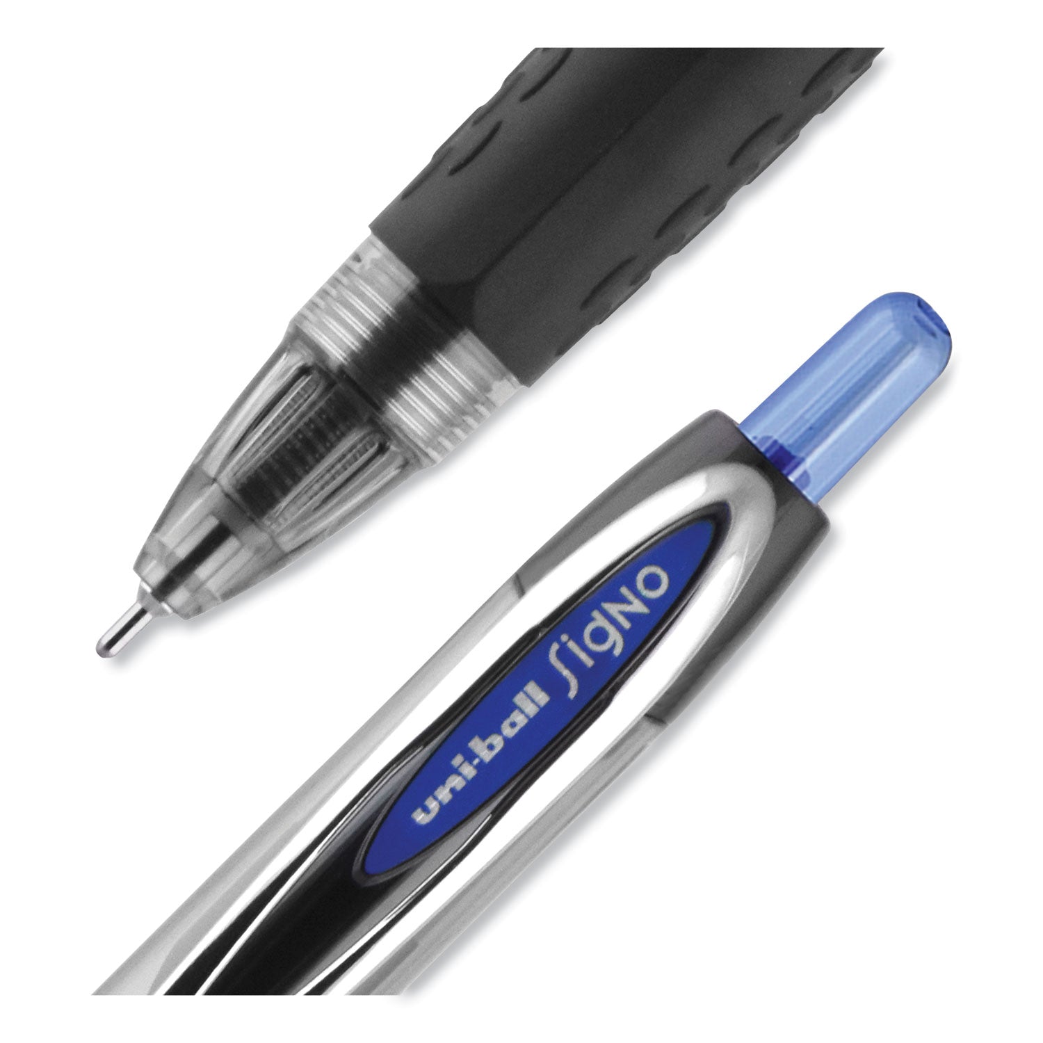 signo-207-needle-point-gel-pen-retractable-medium-07-mm-blue-ink-clear-black-blue-barrel-dozen_ubc1736098 - 5