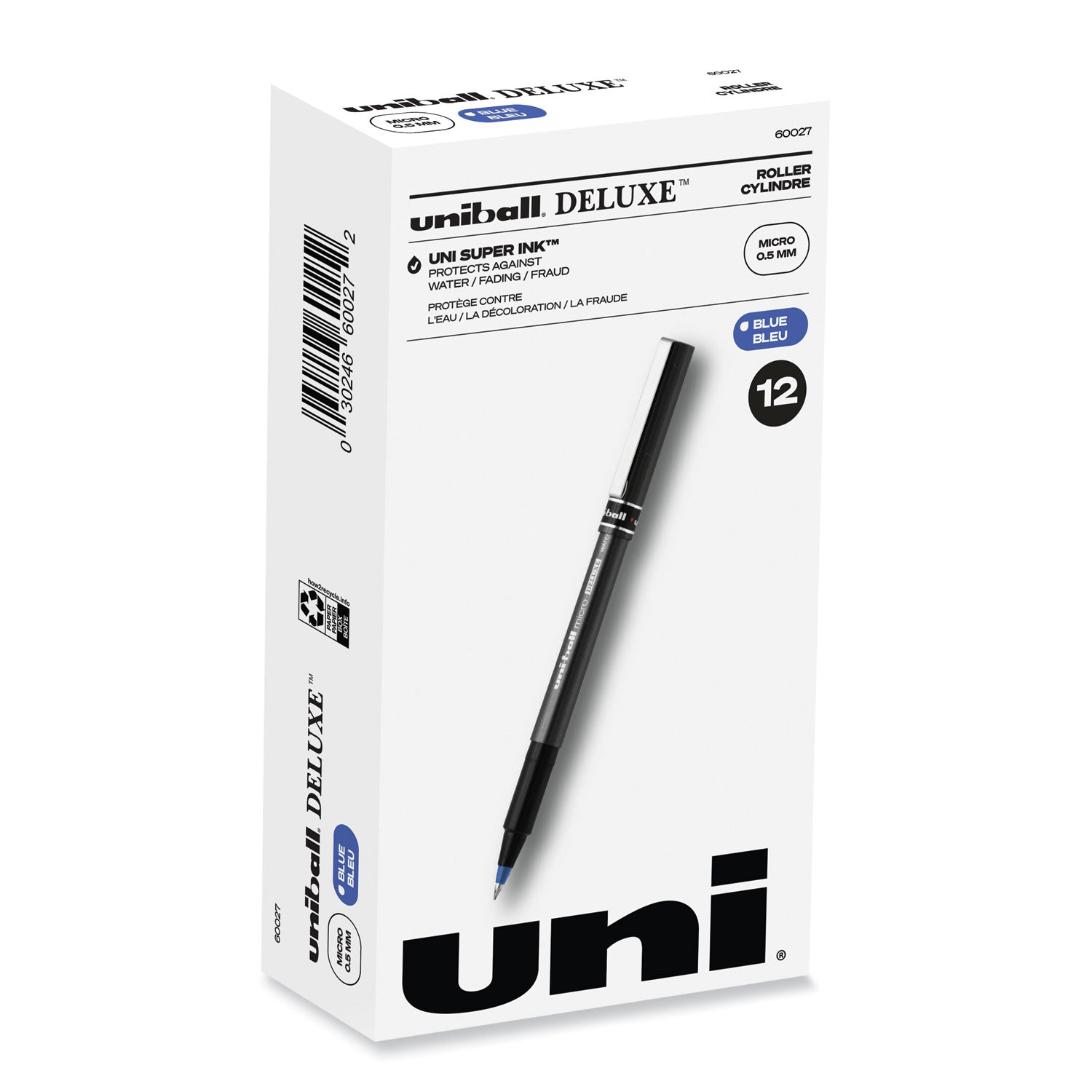 deluxe-roller-ball-pen-stick-extra-fine-05-mm-blue-ink-metallic-gray-black-blue-barrel-dozen_ubc60027 - 1