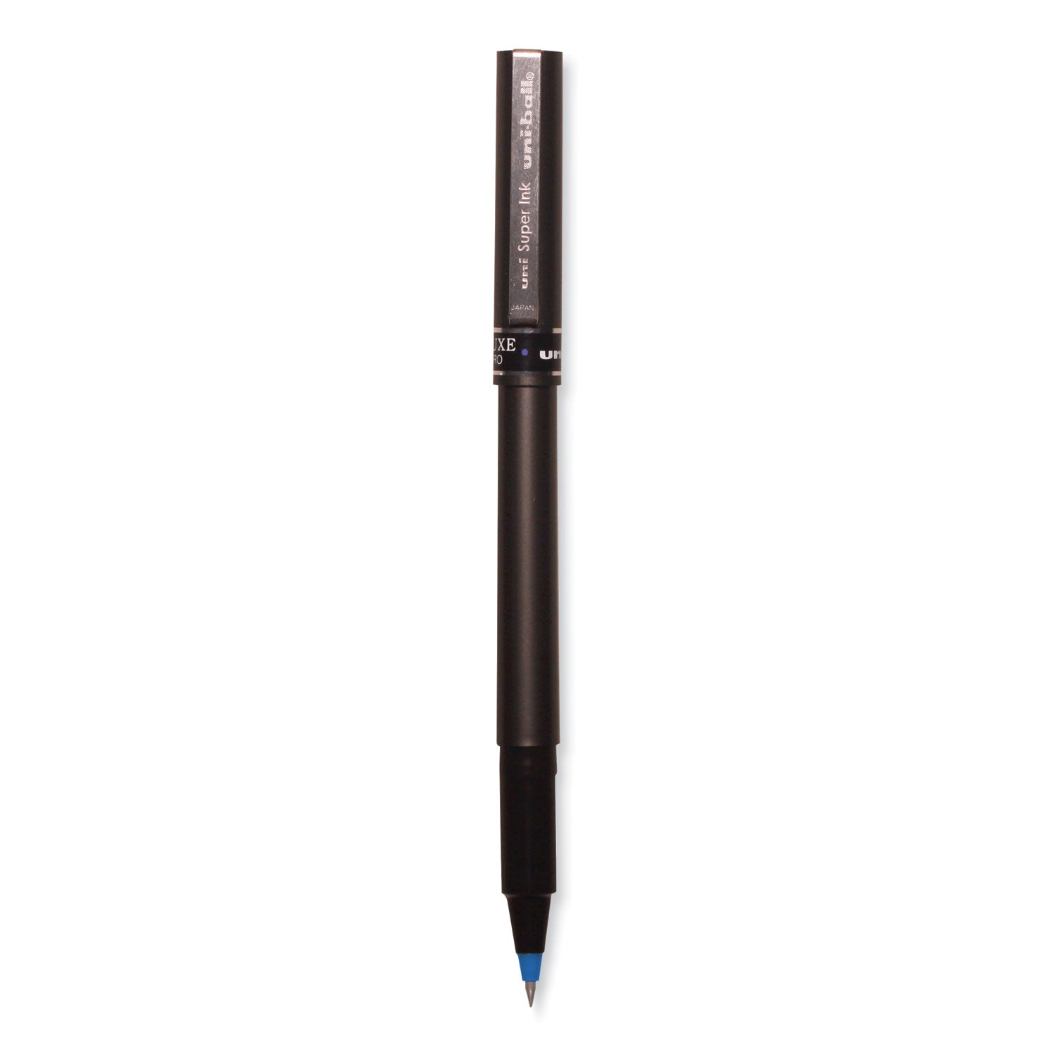 deluxe-roller-ball-pen-stick-extra-fine-05-mm-blue-ink-metallic-gray-black-blue-barrel-dozen_ubc60027 - 2