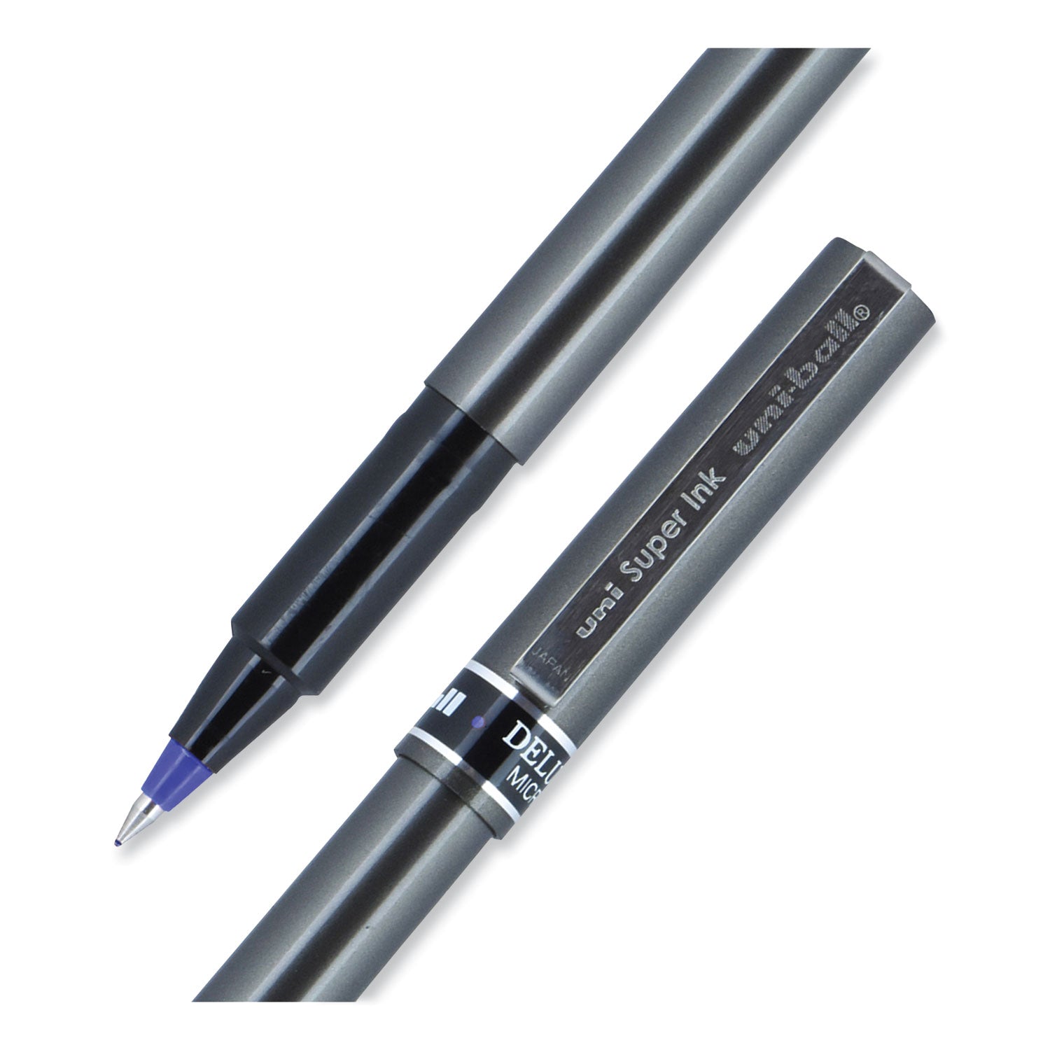 deluxe-roller-ball-pen-stick-extra-fine-05-mm-blue-ink-metallic-gray-black-blue-barrel-dozen_ubc60027 - 5