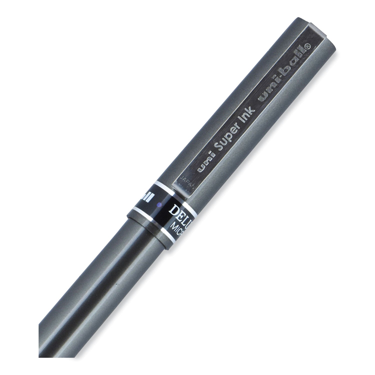 deluxe-roller-ball-pen-stick-extra-fine-05-mm-blue-ink-metallic-gray-black-blue-barrel-dozen_ubc60027 - 6