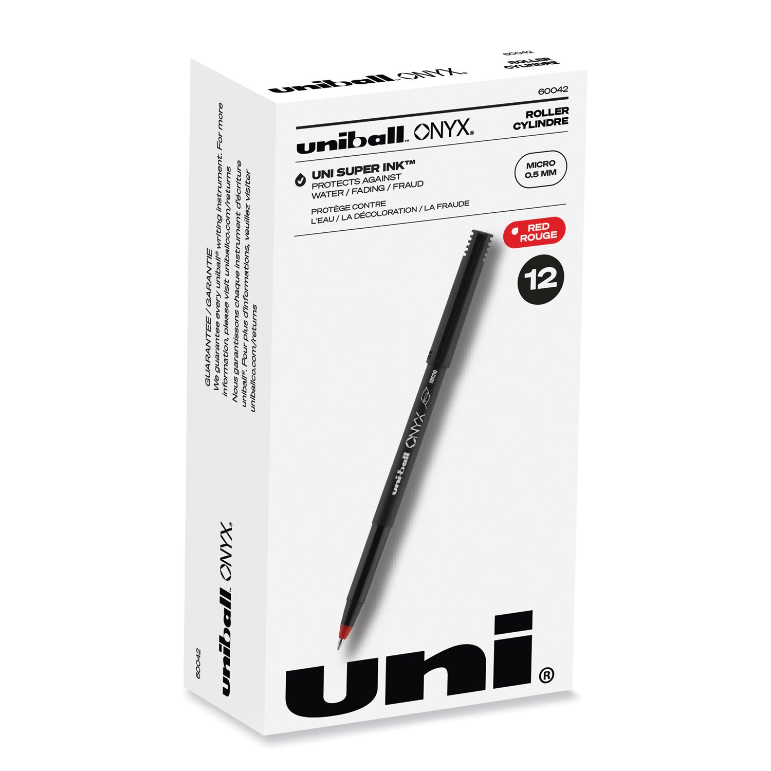 onyx-roller-ball-pen-stick-extra-fine-05-mm-red-ink-black-red-barrel-dozen_ubc60042 - 1