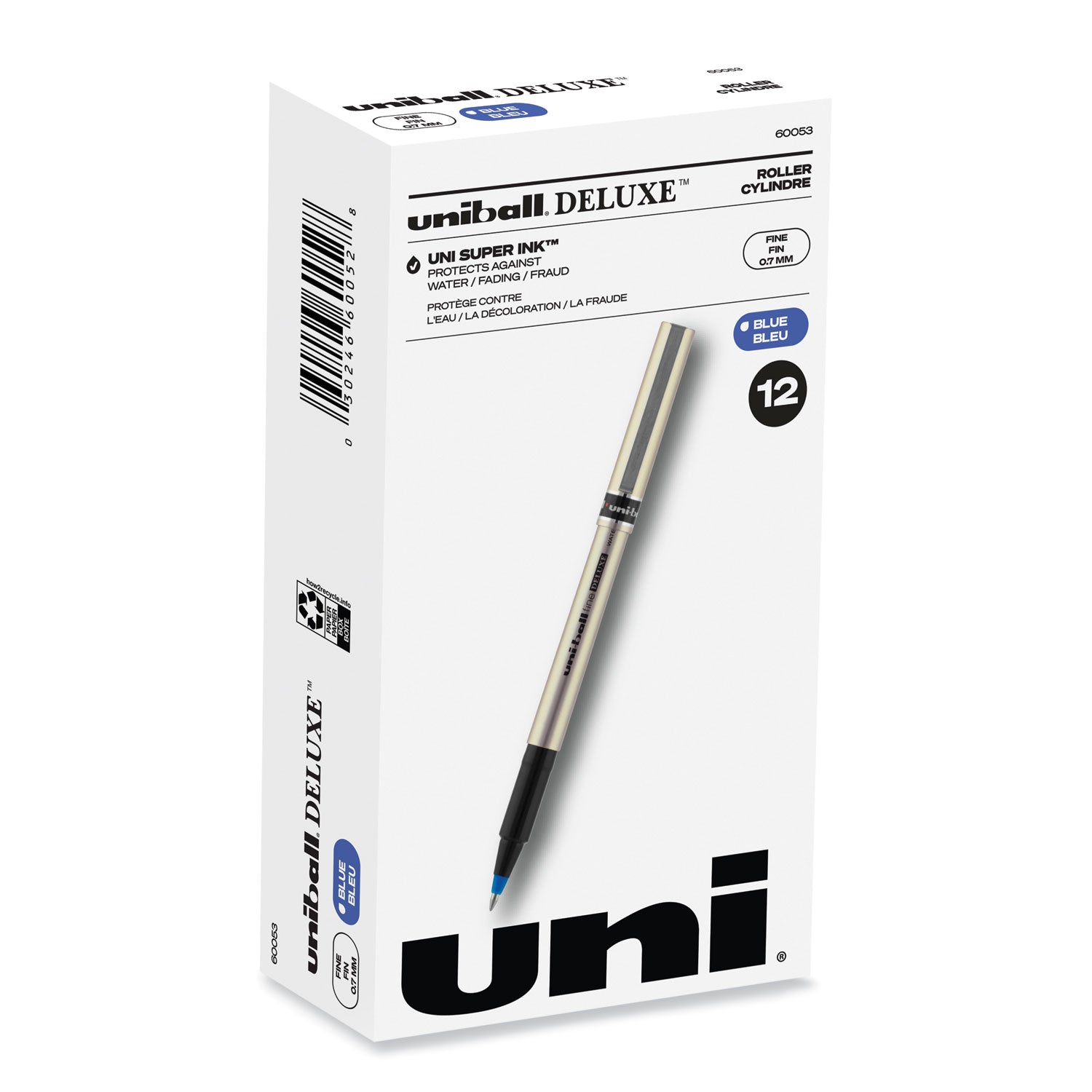 deluxe-roller-ball-pen-stick-fine-07-mm-blue-ink-champagne-black-blue-barrel-dozen_ubc60053 - 1