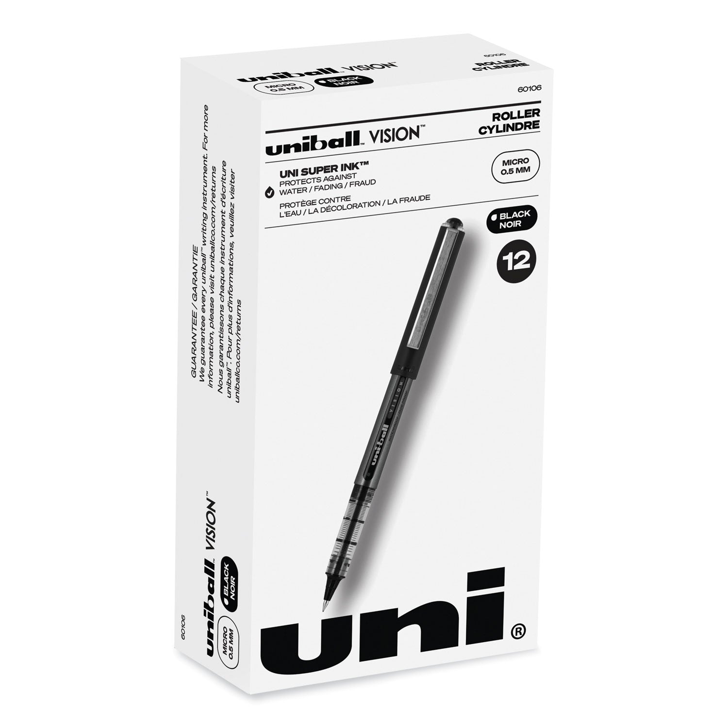 vision-roller-ball-pen-stick-extra-fine-05-mm-black-ink-gray-black-clear-barrel-dozen_ubc60106 - 1