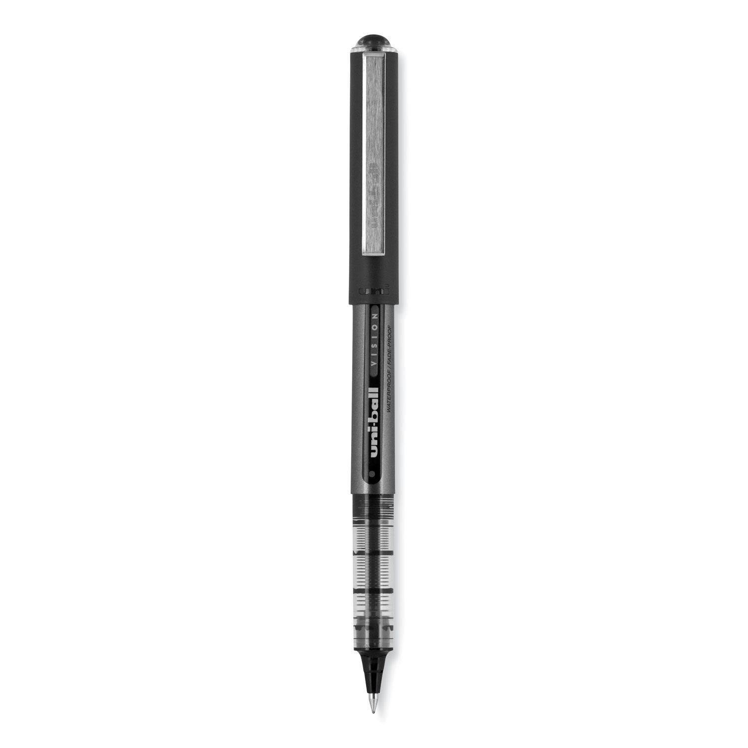 vision-roller-ball-pen-stick-extra-fine-05-mm-black-ink-gray-black-clear-barrel-dozen_ubc60106 - 2