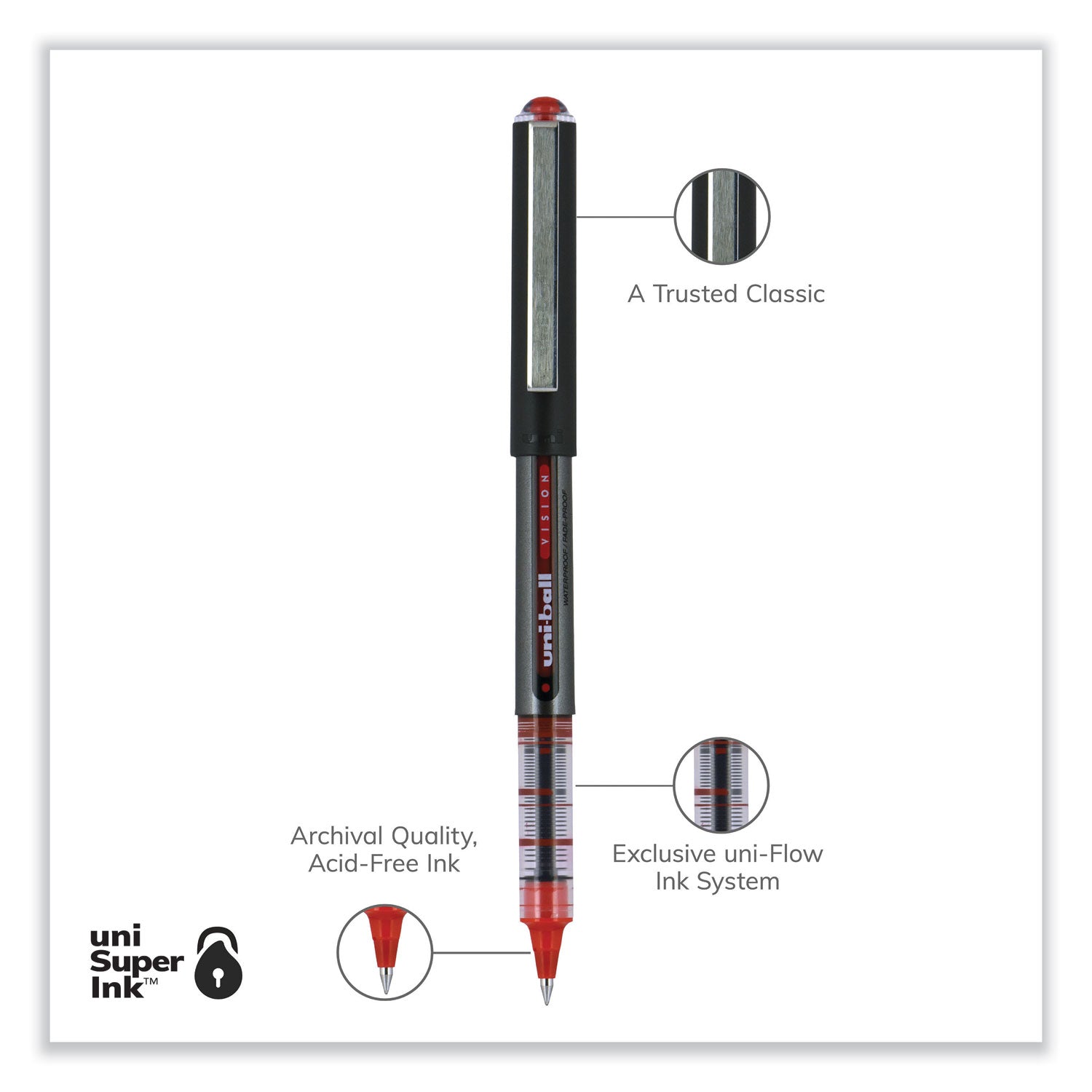 vision-roller-ball-pen-stick-extra-fine-05-mm-red-ink-gray-red-barrel-dozen_ubc60117 - 4