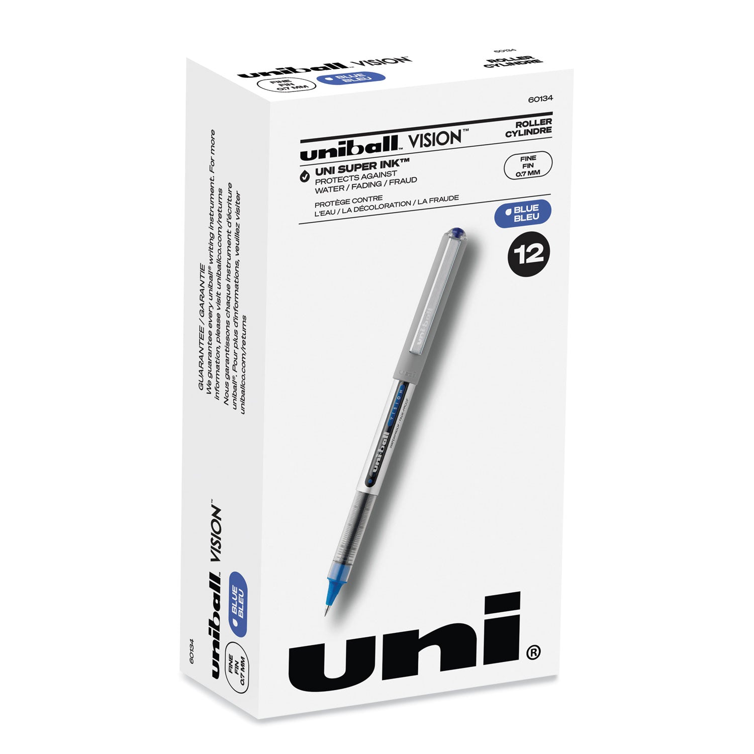 vision-roller-ball-pen-stick-fine-07-mm-blue-ink-silver-blue-clear-barrel-dozen_ubc60134 - 1