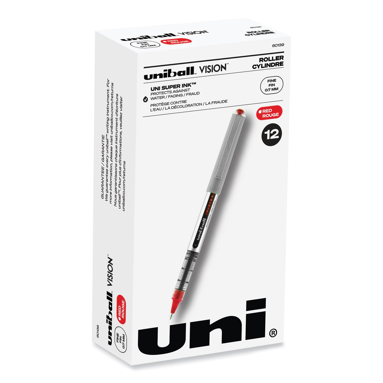 vision-roller-ball-pen-stick-fine-07-mm-red-ink-silver-red-clear-barrel-dozen_ubc60139 - 1