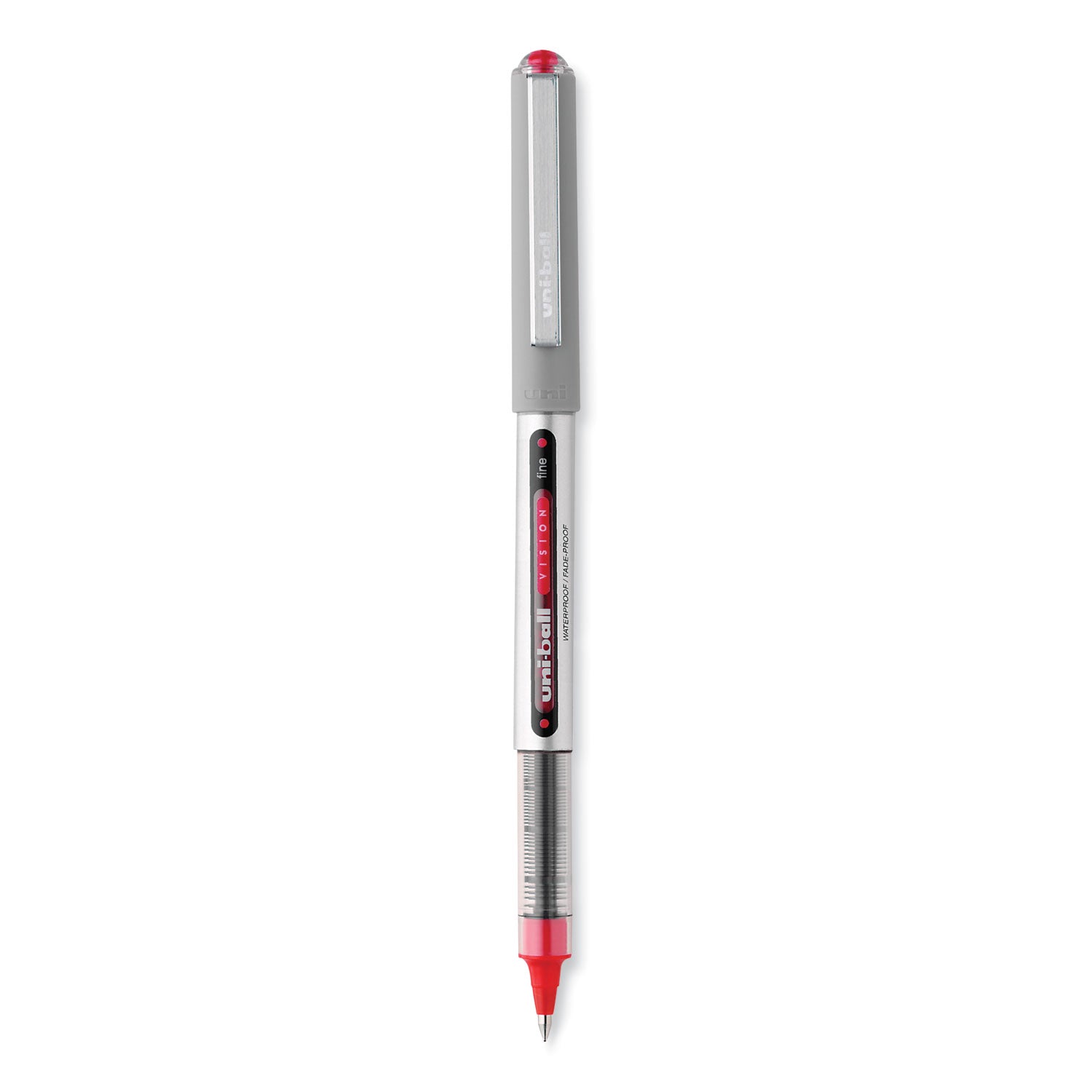 vision-roller-ball-pen-stick-fine-07-mm-red-ink-silver-red-clear-barrel-dozen_ubc60139 - 2