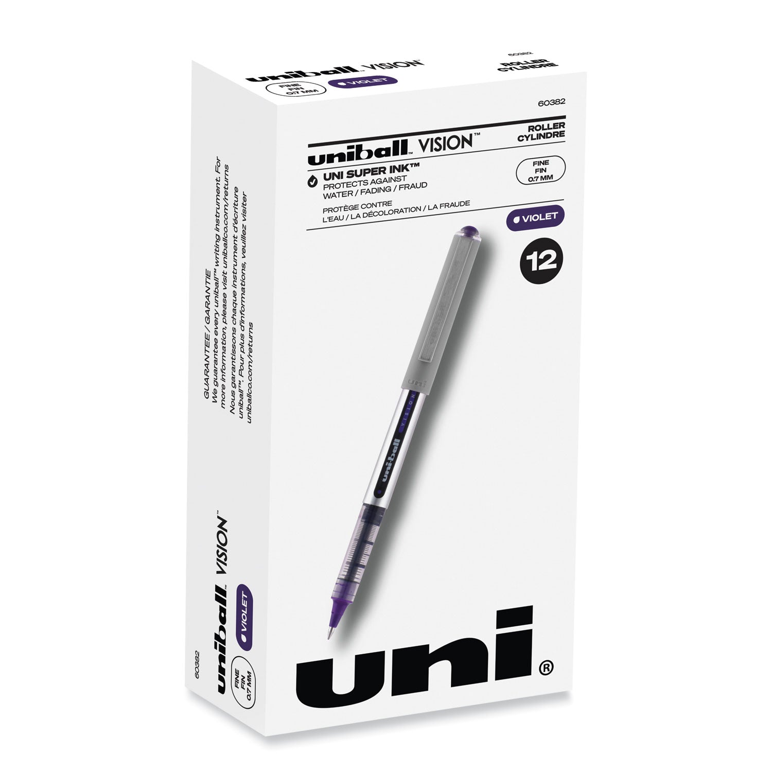 vision-roller-ball-pen-stick-fine-07-mm-violet-ink-silver-violet-clear-barrel-dozen_ubc60382 - 1