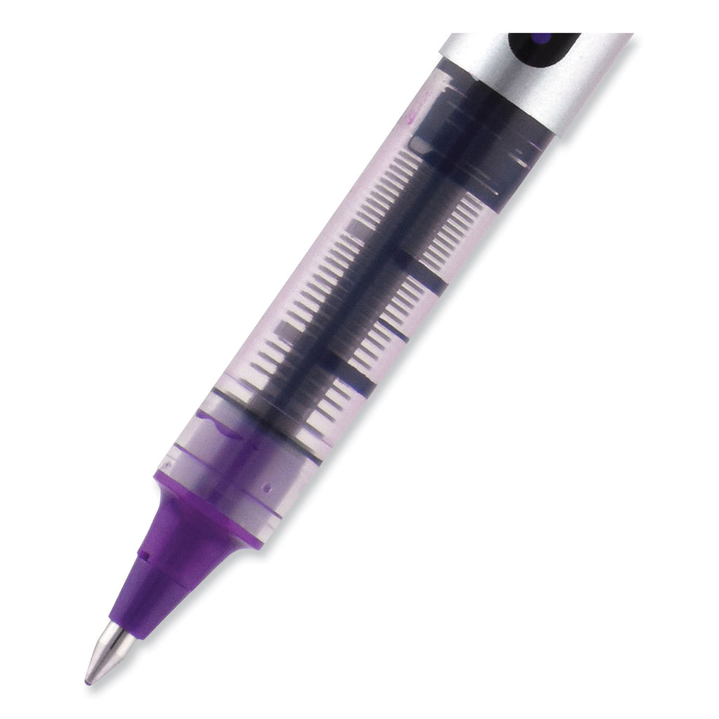 VISION Roller Ball Pen, Stick, Fine 0.7 mm, Violet Ink, Silver/Violet/Clear Barrel, Dozen