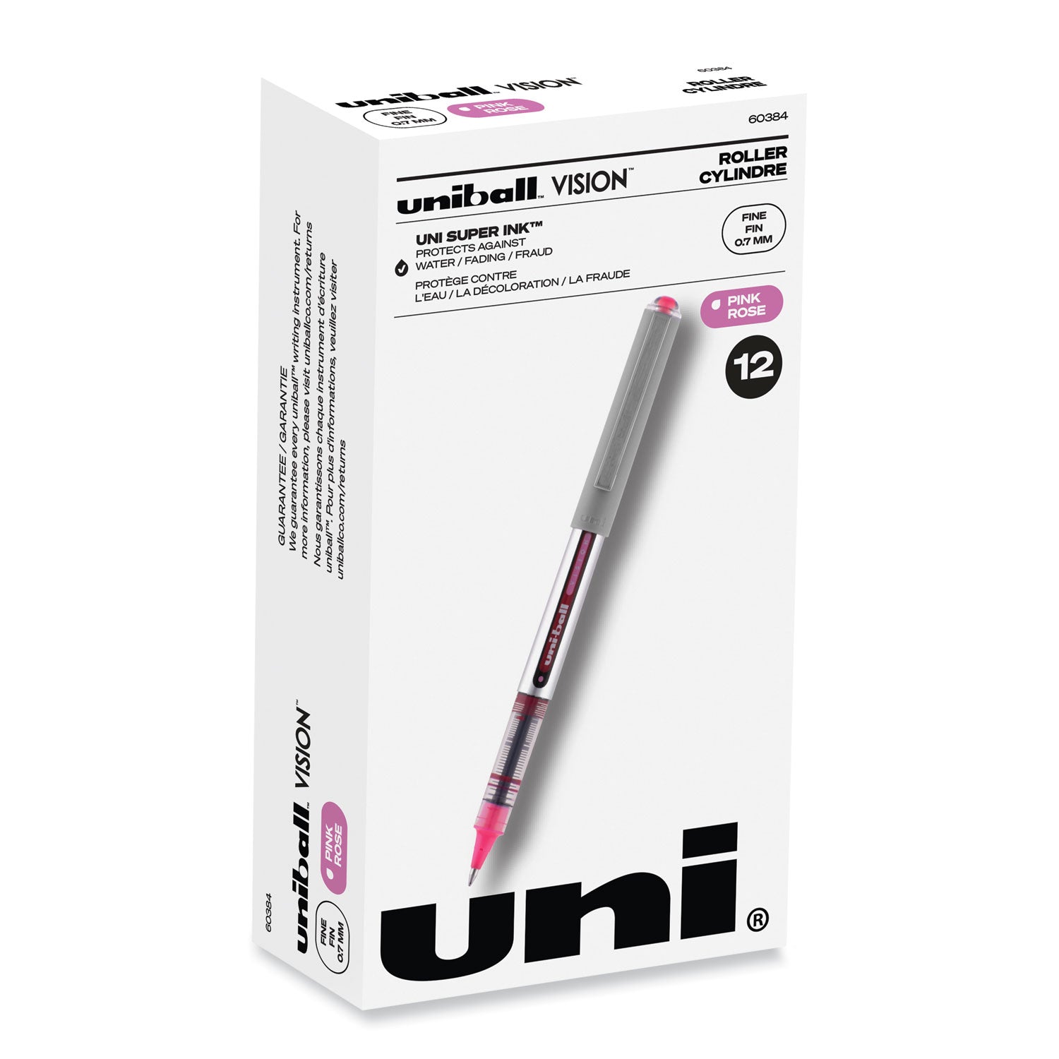 vision-roller-ball-pen-stick-fine-07-mm-pink-ink-silver-pink-clear-barrel-dozen_ubc60384 - 1