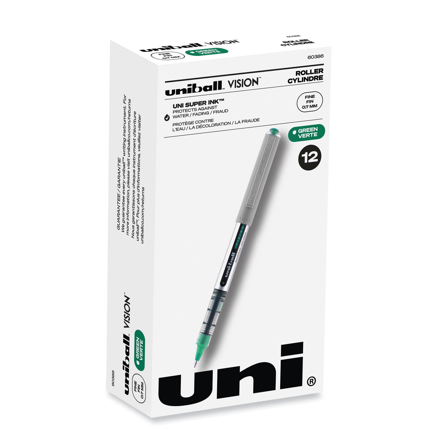 vision-roller-ball-pen-stick-fine-07-mm-green-ink-silver-green-clear-barrel-dozen_ubc60386 - 1