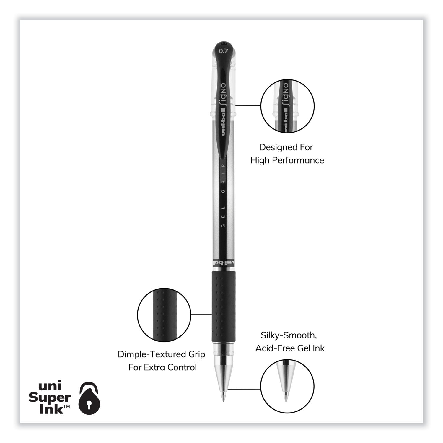 signo-grip-gel-pen-stick-medium-07-mm-black-ink-clear-black-silver-barrel-dozen_ubc65450 - 4