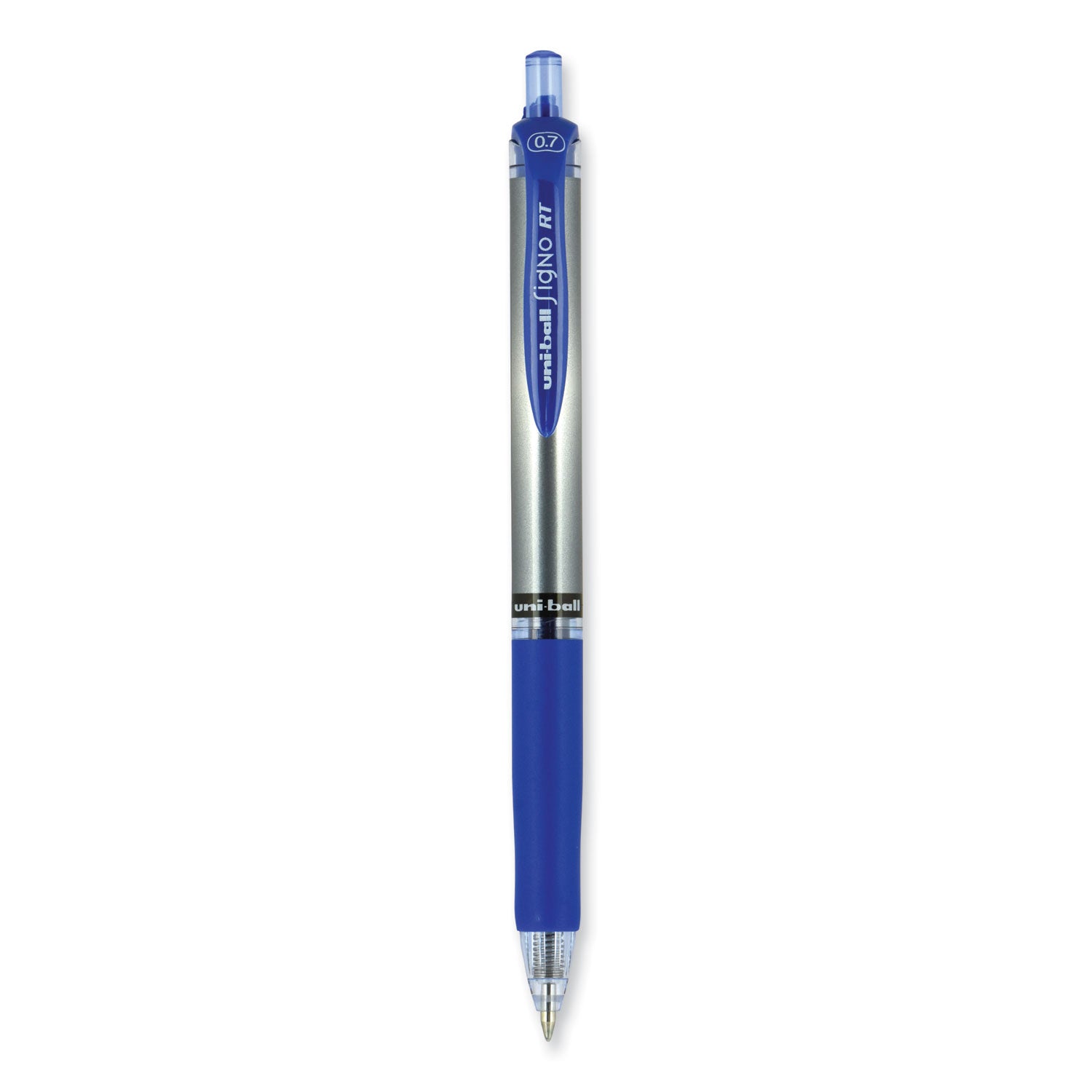 signo-gel-pen-retractable-medium-07-mm-blue-ink-silver-blue-barrel-dozen_ubc65941 - 2