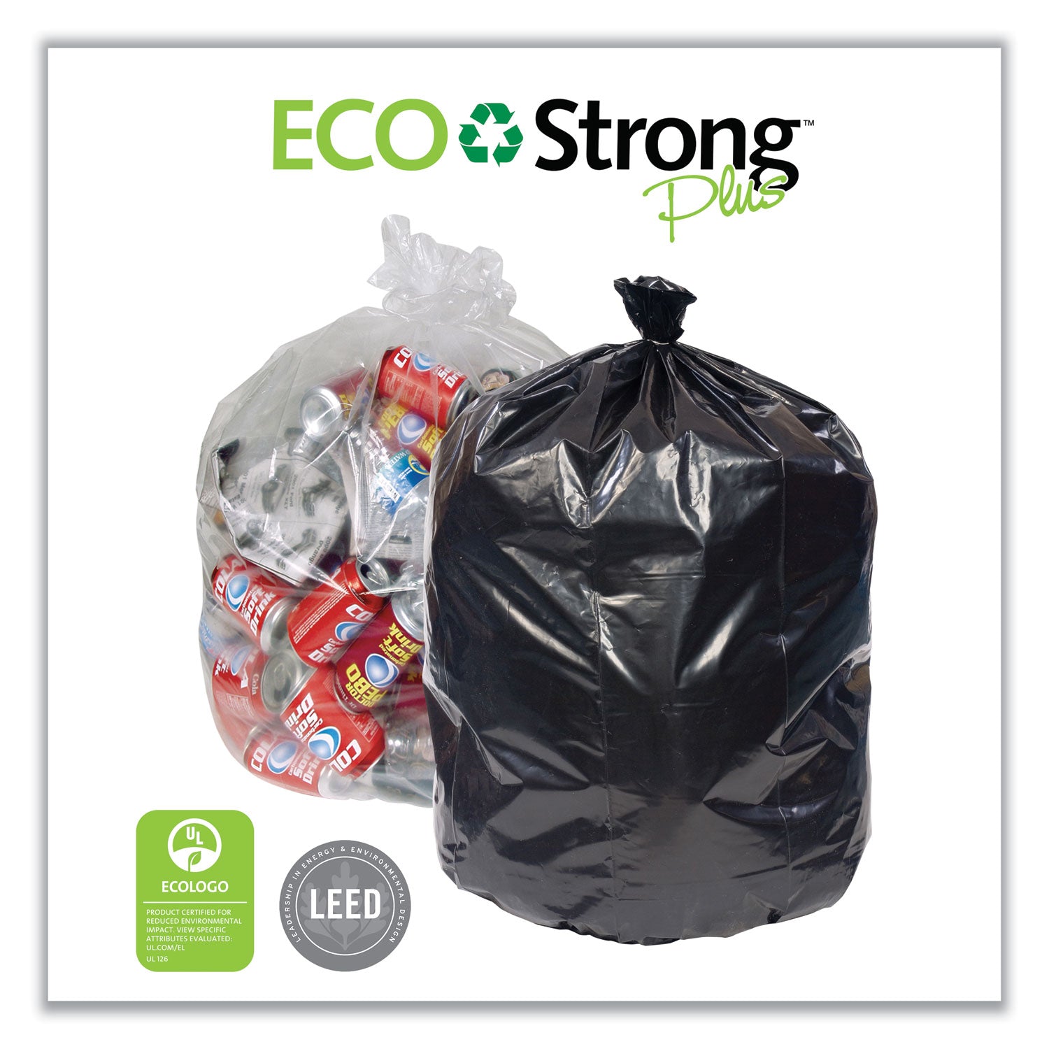 Eco Strong Plus Can Liners, 40 gal, 14 mic, 40 x 46 Natural, 250/Carton
