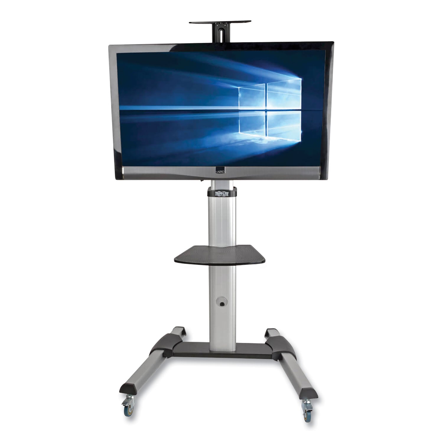 flat-panel-floor-stand-tilt-range-12-to-+5-metal-1-shelf-110-lb-capacity-326-x-276-x-815-silver-black_trpdmcs3270xp - 3