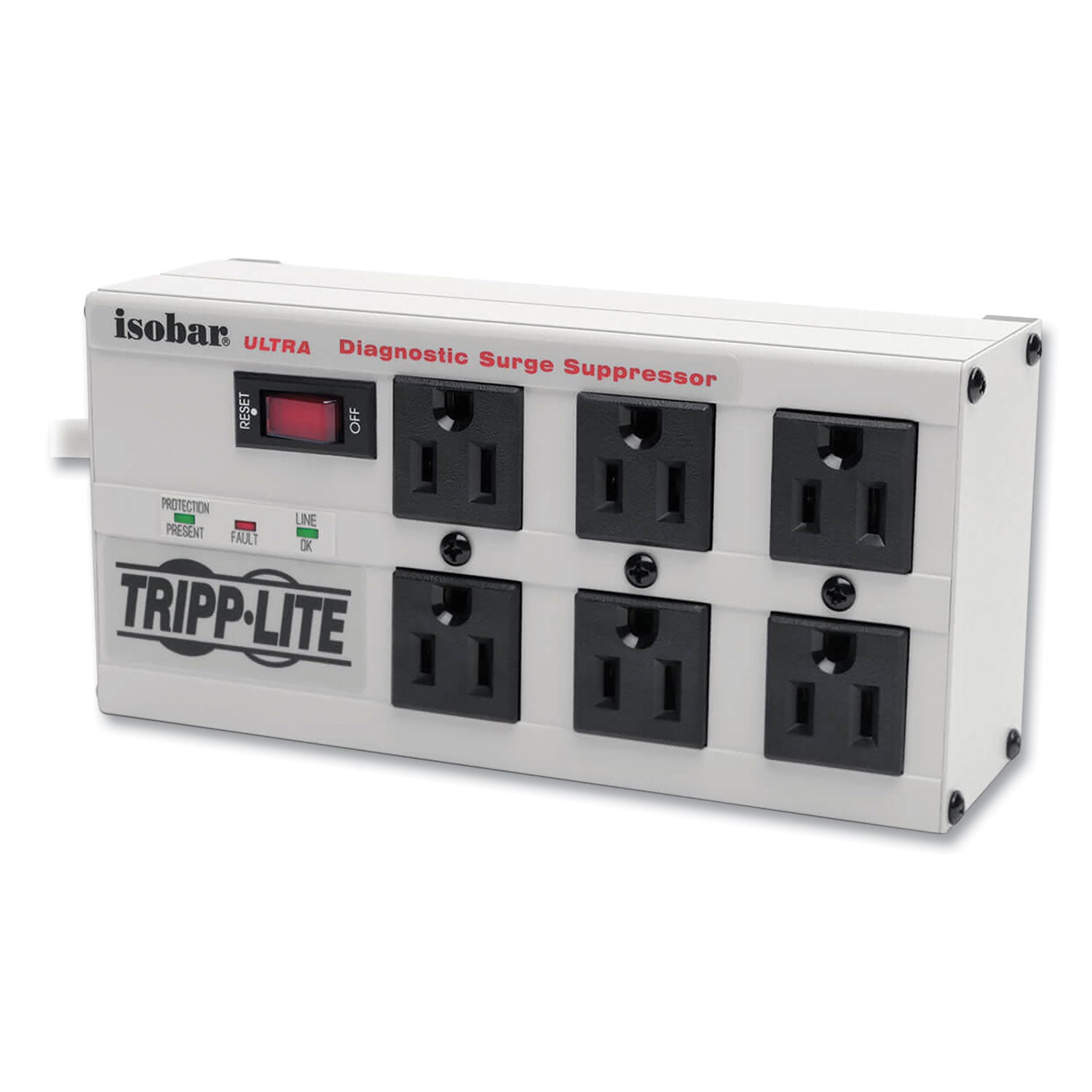 Isobar Surge Protector, 6 AC Outlets, 6 ft Cord, 3,330 J, Light Gray - 