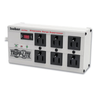Isobar Surge Protector, 6 AC Outlets, 6 ft Cord, 3,330 J, Light Gray - 