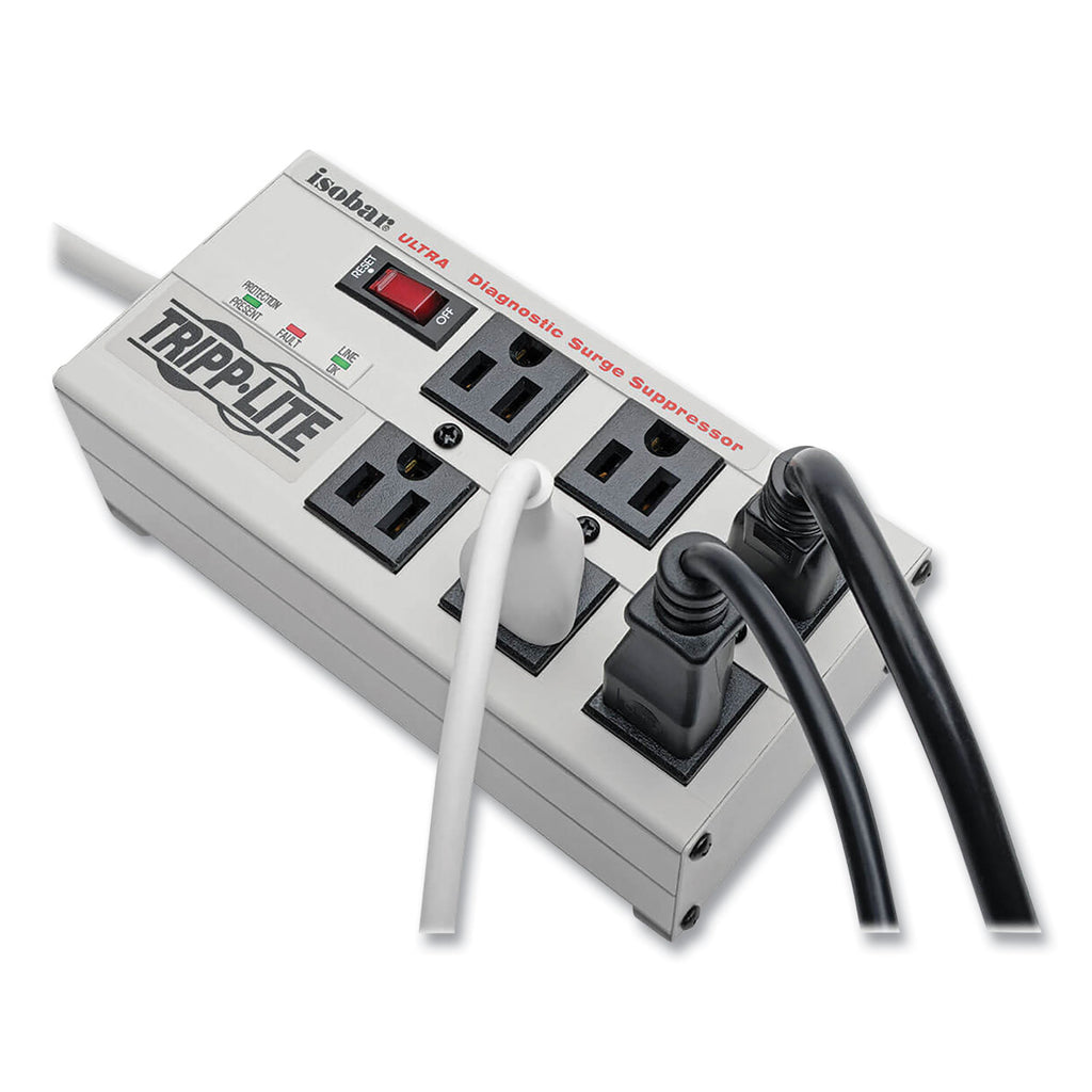 Isobar Surge Protector, 6 AC Outlets, 6 ft Cord, 3,330 J, Light Gray - 