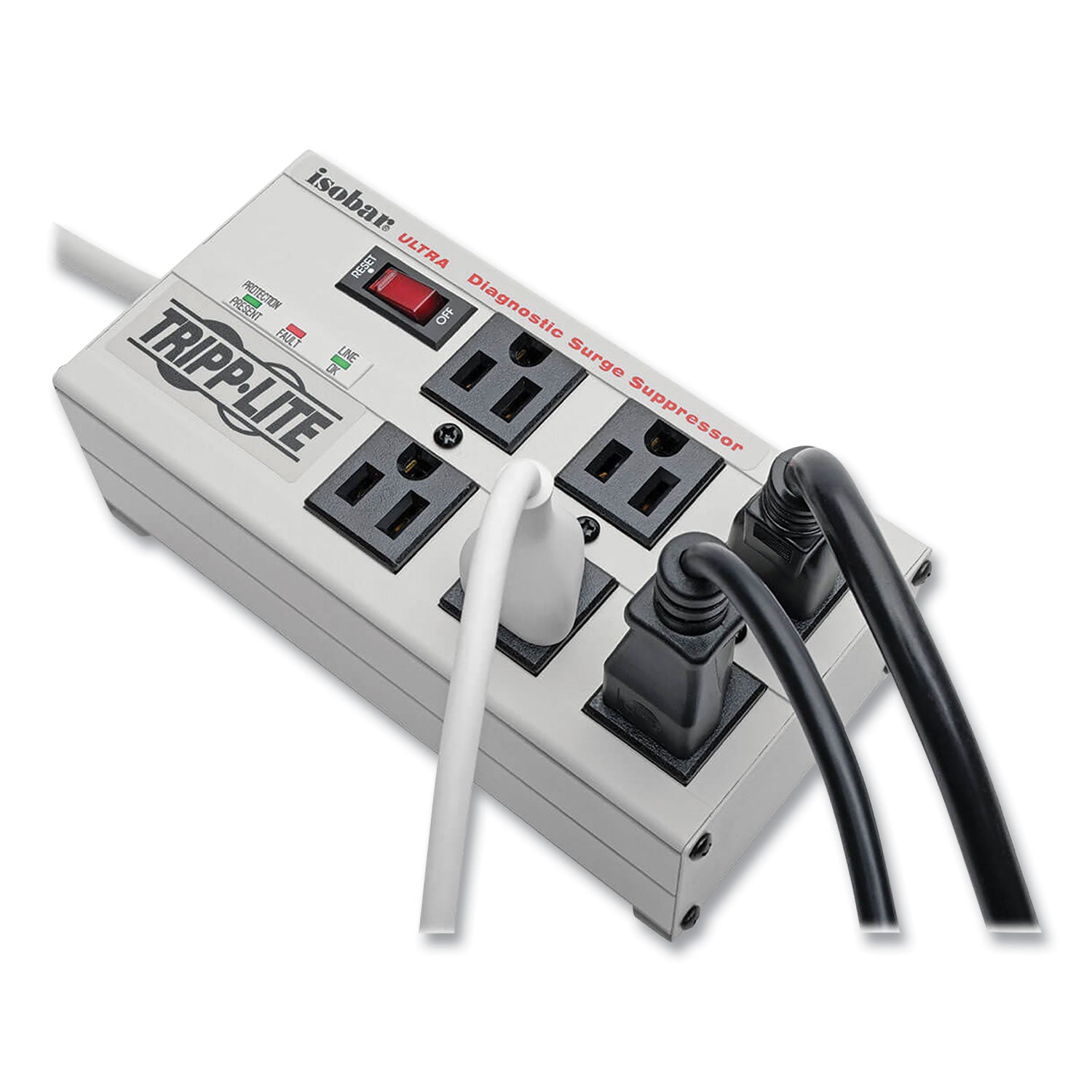 Isobar Surge Protector, 6 AC Outlets, 6 ft Cord, 3,330 J, Light Gray - 