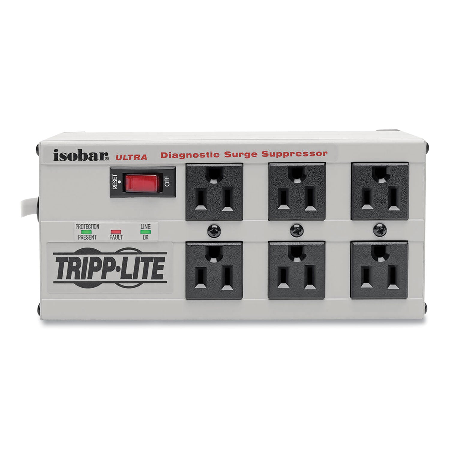 Isobar Surge Protector, 6 AC Outlets, 6 ft Cord, 3,330 J, Light Gray - 