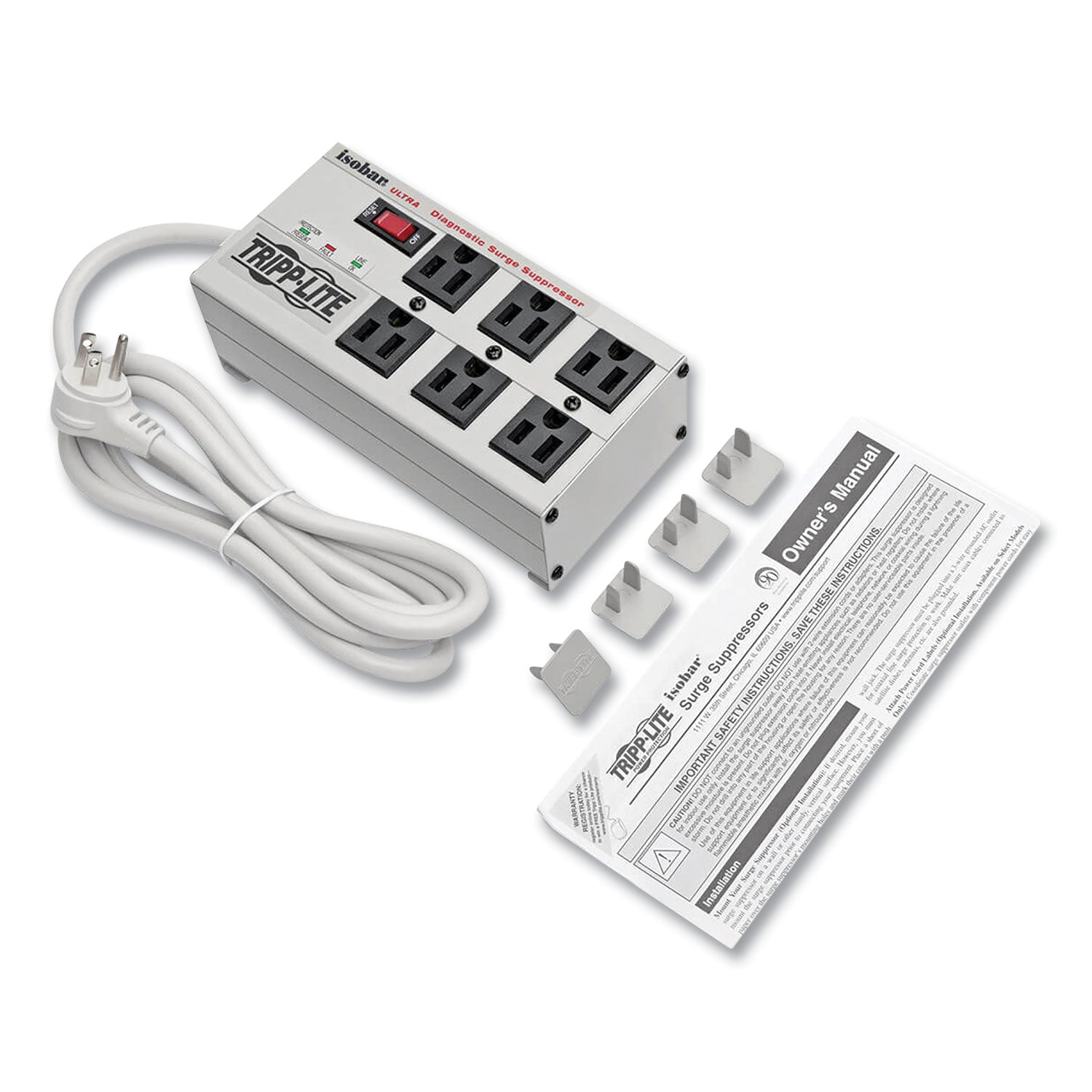 Isobar Surge Protector, 6 AC Outlets, 6 ft Cord, 3,330 J, Light Gray - 