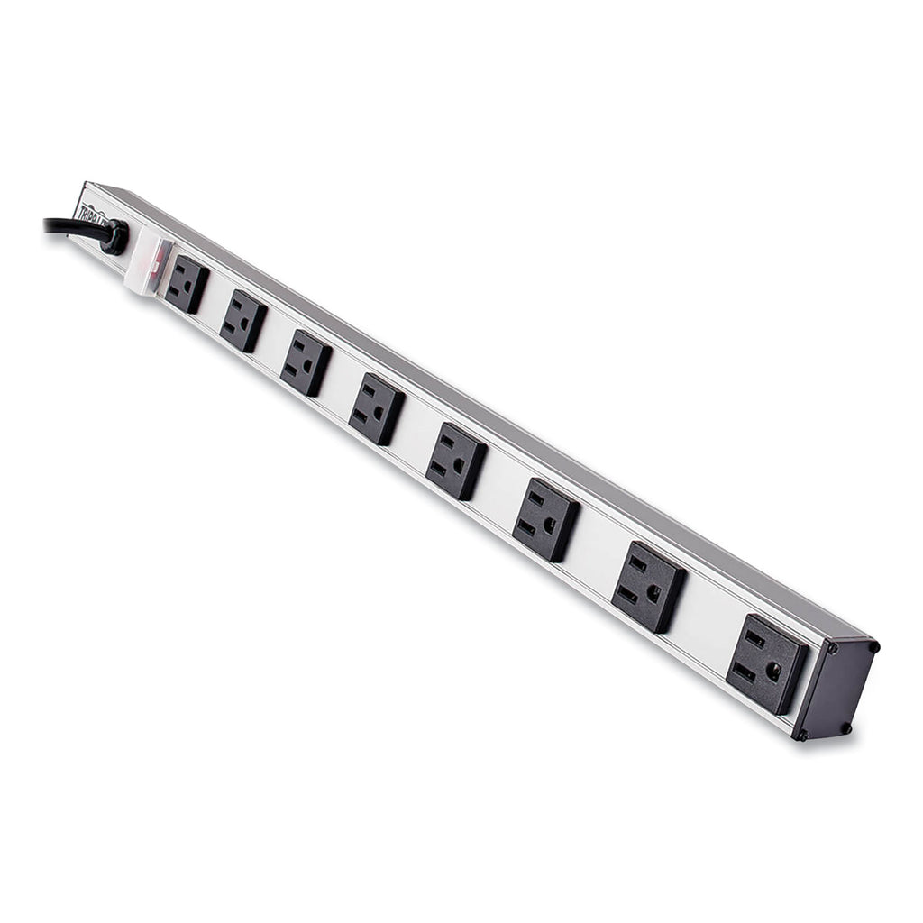 Vertical Power Strip, 8 Outlets, 15 ft Cord, Silver - 