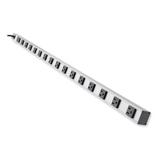 Vertical Power Strip, 16 Outlets, 15 ft Cord, Silver - 