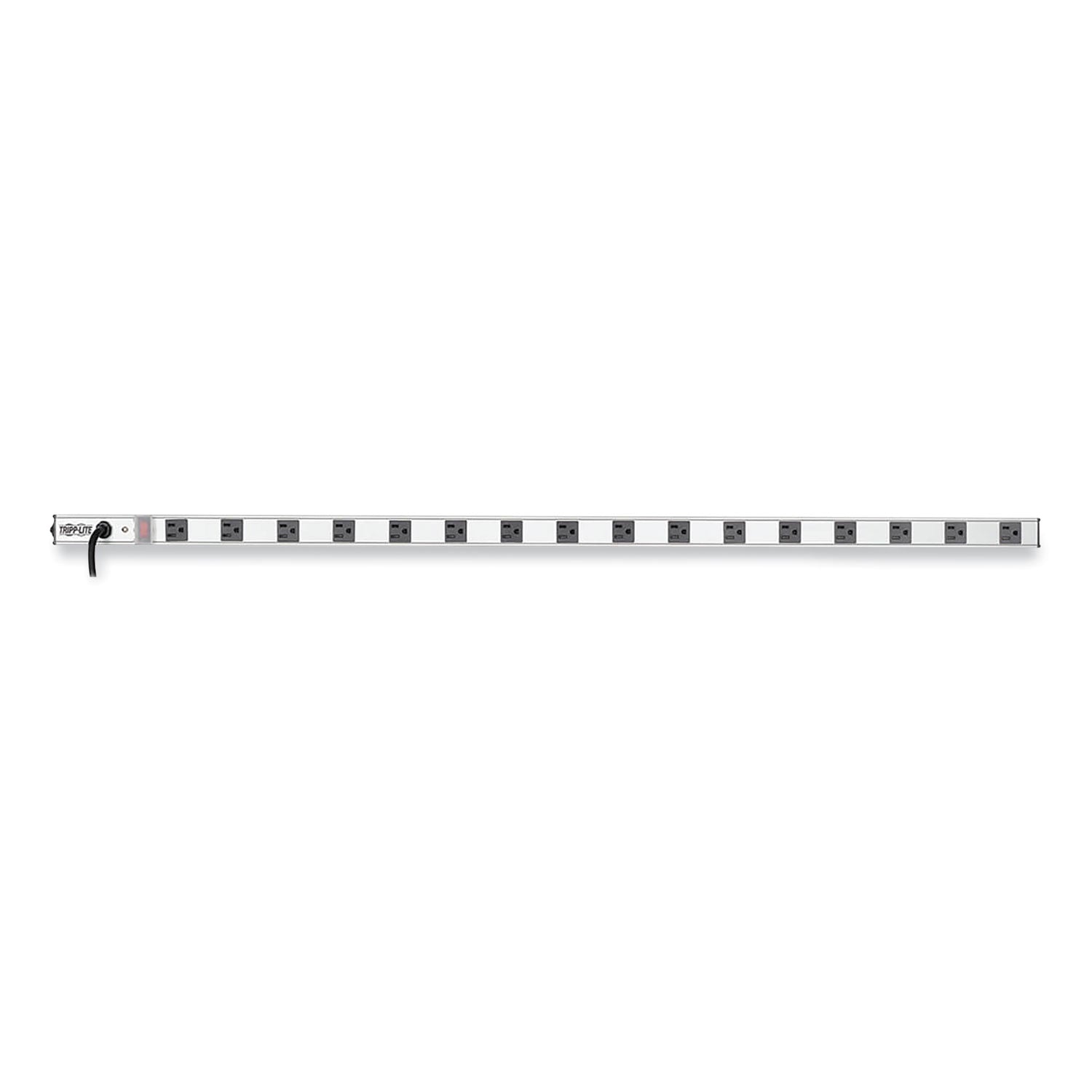 Vertical Power Strip, 16 Outlets, 15 ft Cord, Silver - 