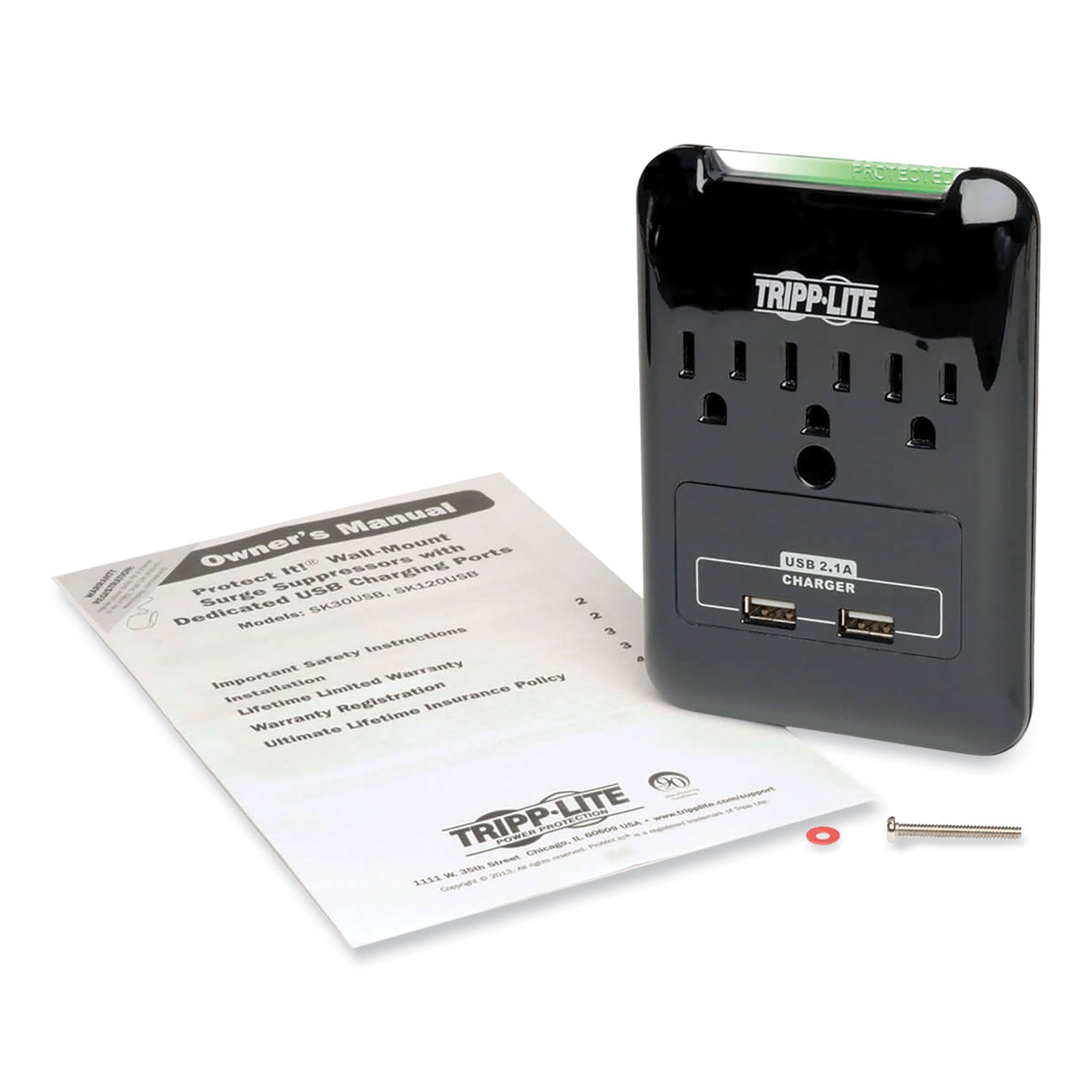 Protect It! Surge Protector, 3 AC Outlets/2 USB Ports, 540 J, Black - 